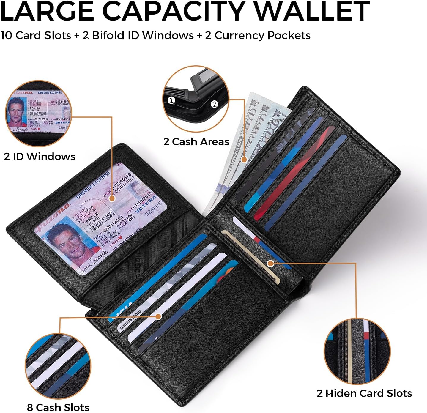 BILLETERA PARA HOMBRE RUNBOX DE CUERO CON BLOQUEO RFID BIFOLD PARA BOLSILLO FRONTAL - 3