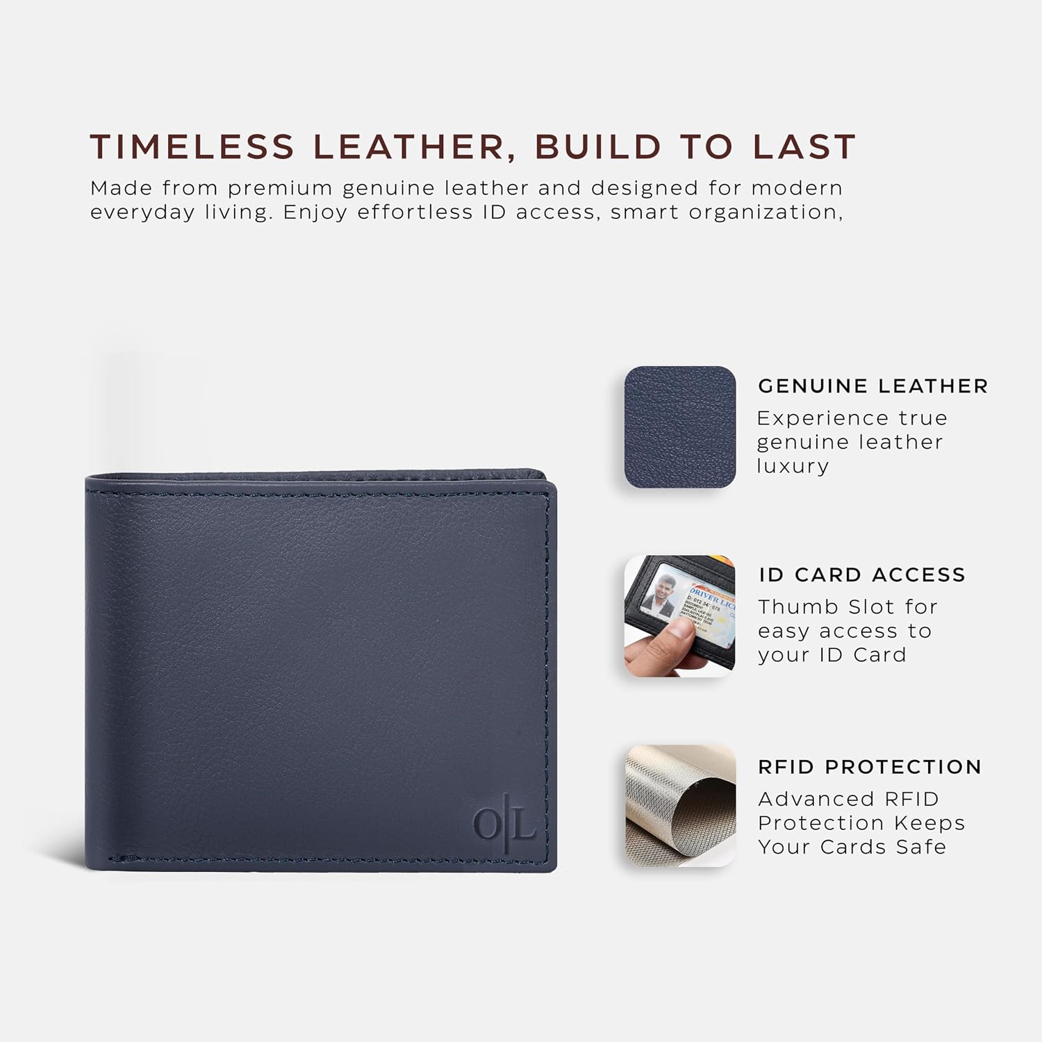 BILLETERA DE CUERO PARA HOMBRE OAK LEATHERS SLIM RFID BIFOLD COMPACTA GENUINA - 2