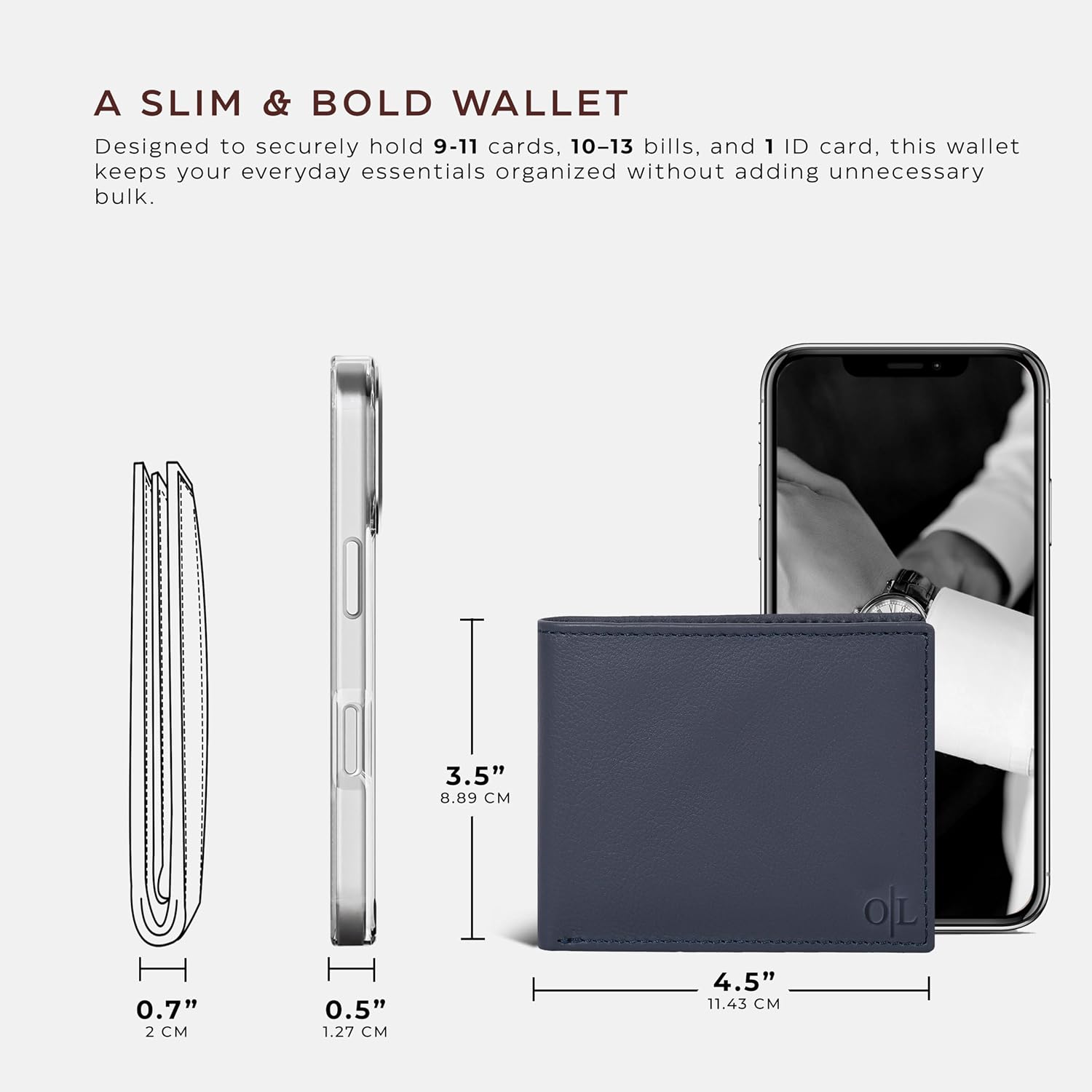 BILLETERA DE CUERO PARA HOMBRE OAK LEATHERS SLIM RFID BIFOLD COMPACTA GENUINA - 4