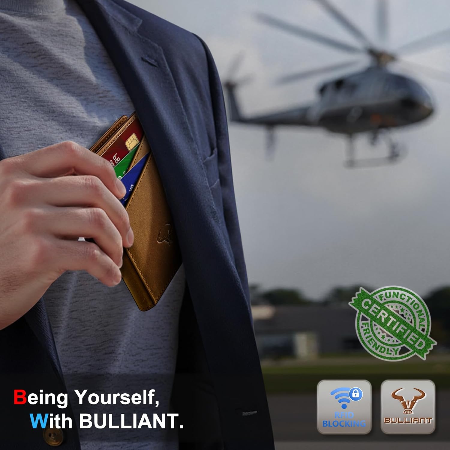 BILLETERA PARA HOMBRE BULLIANT SLIM DE CUERO CON CIERRE MAGNÉTICO Y BLOQUEO RFID PARA 11 TARJETAS - 2