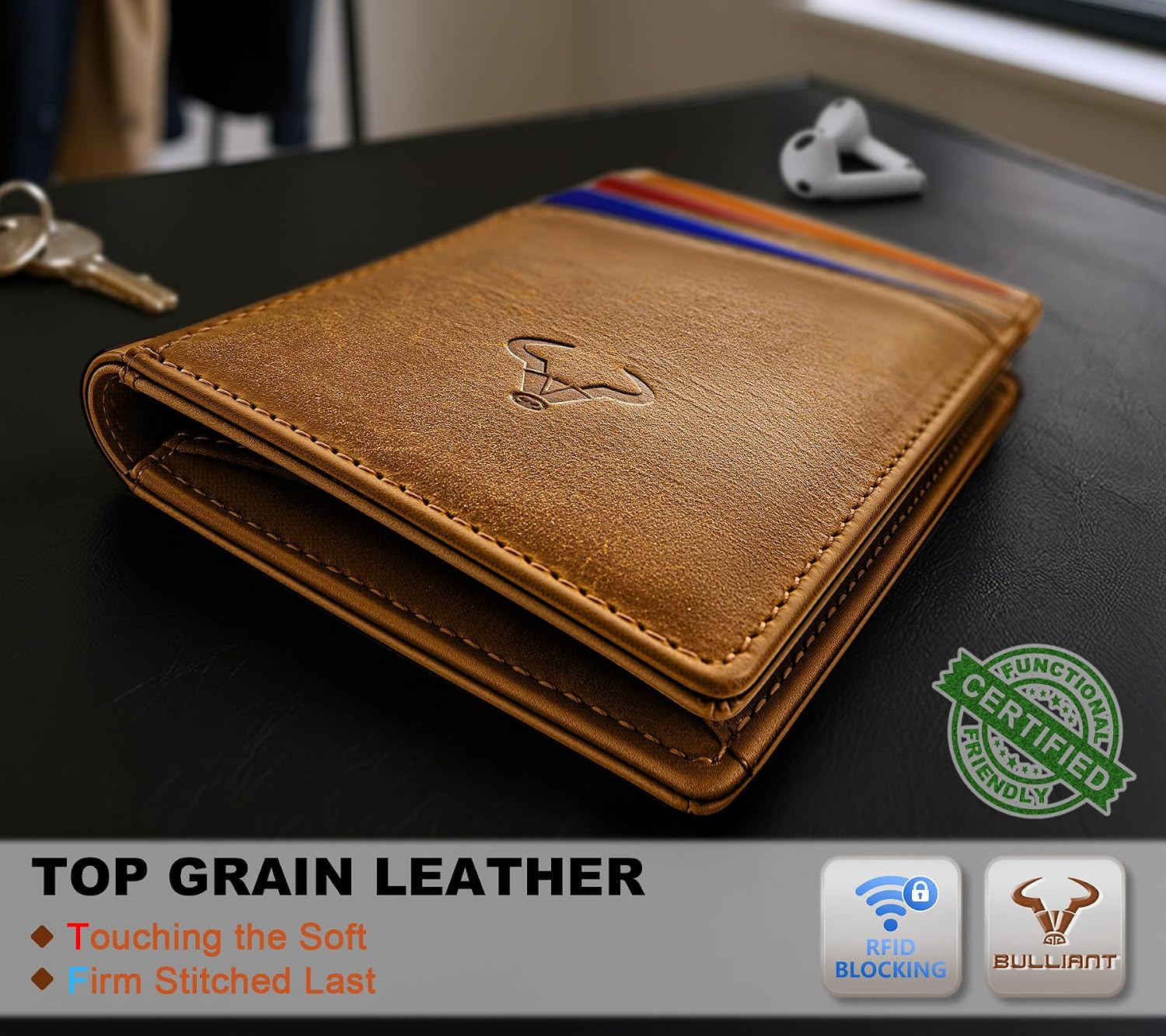 BILLETERA PARA HOMBRE BULLIANT SLIM DE CUERO CON CIERRE MAGNÉTICO Y BLOQUEO RFID PARA 11 TARJETAS - 5
