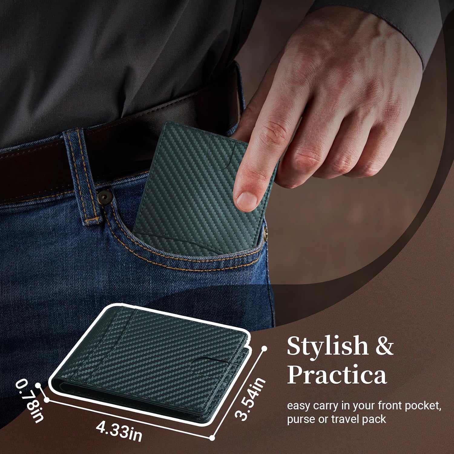 BILLETERA PARA HOMBRE GNDR DE CUERO VERDE CON BLOQUEO RFID Y PORTA TARJETAS BIFOLD - 3