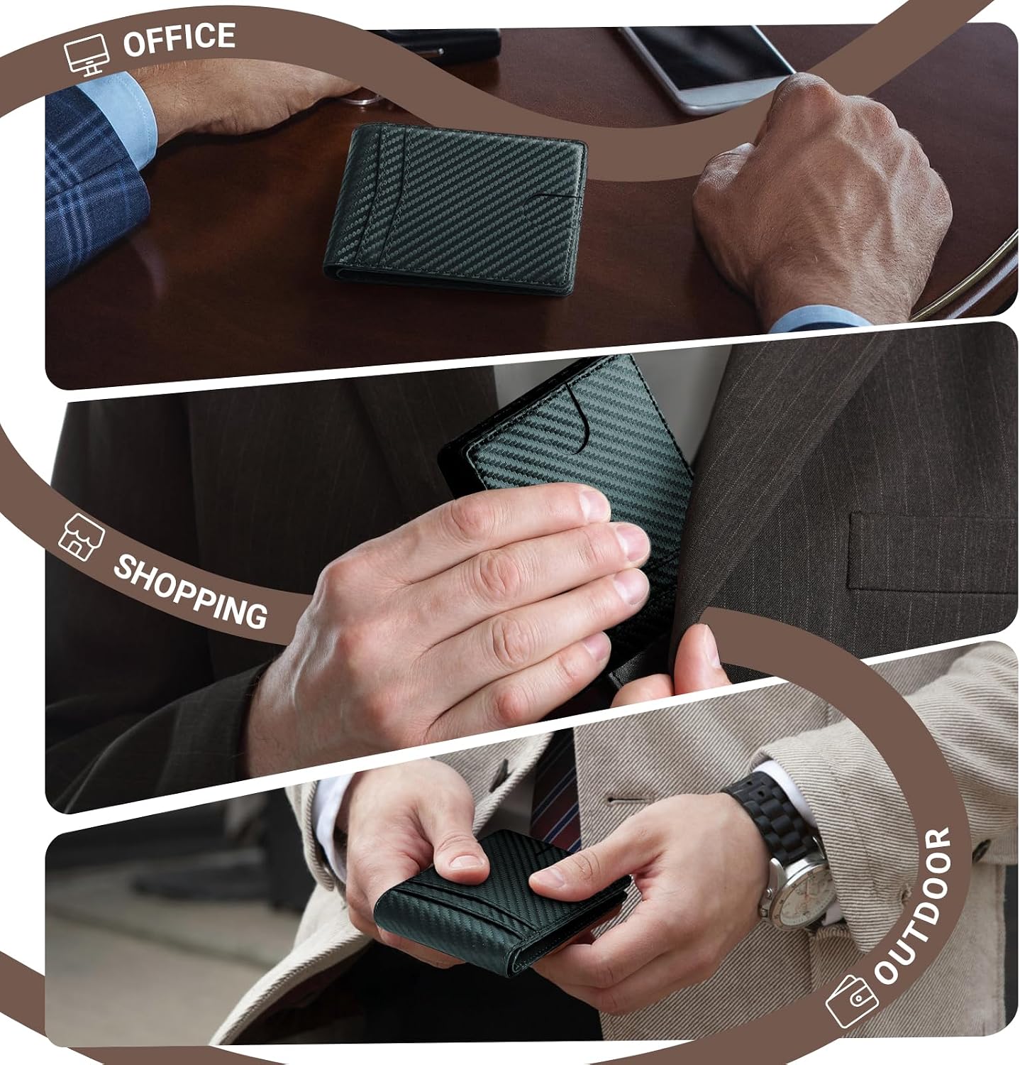 BILLETERA PARA HOMBRE GNDR DE CUERO VERDE CON BLOQUEO RFID Y PORTA TARJETAS BIFOLD - 5