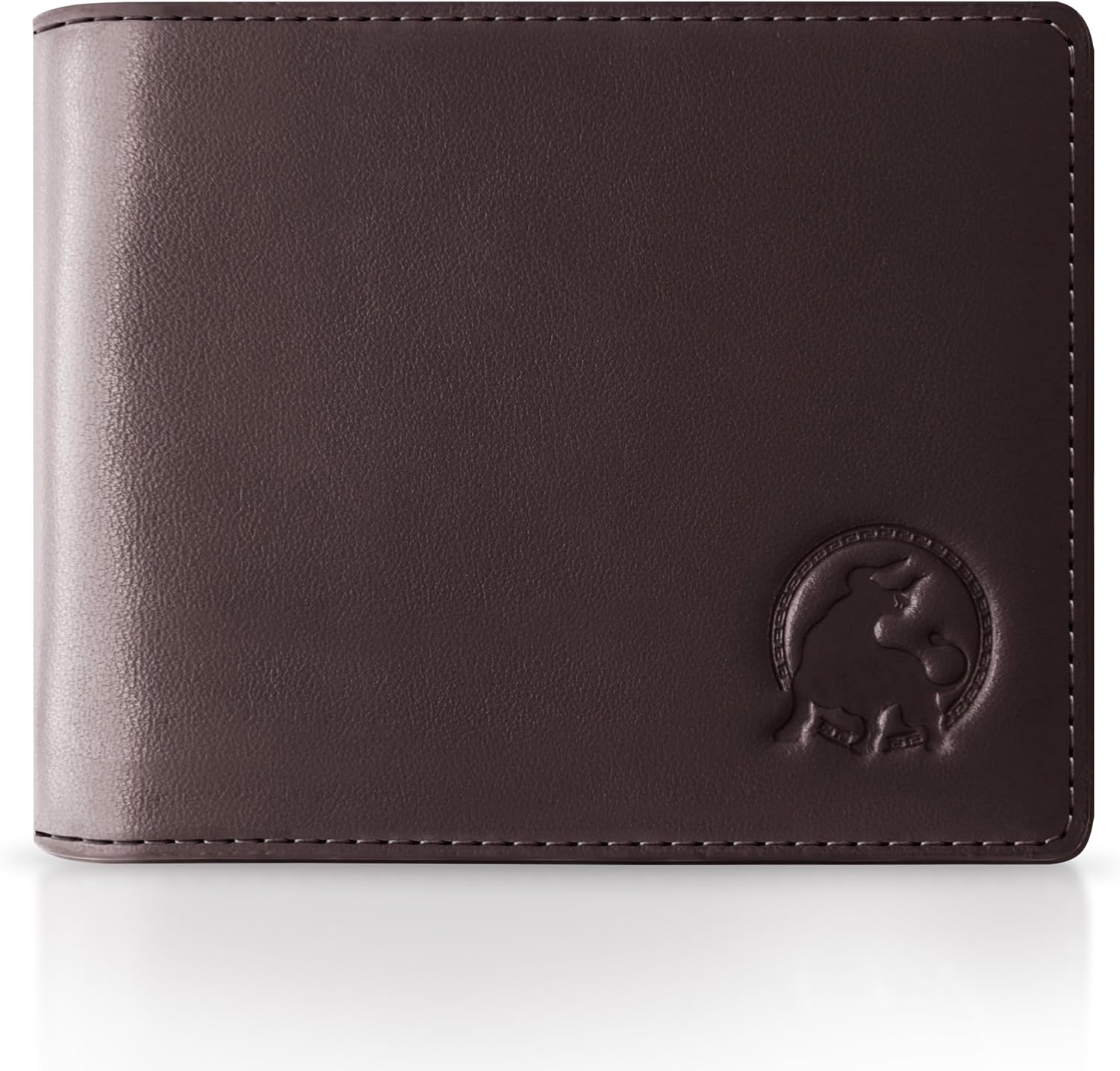 BILLETERA DE CUERO FULL-GRAIN PARA HOMBRE BULLTAILOR, SLIM BIFOLD CON BLOQUEO RFID Y 8 RANURAS PARA TARJETAS, COLOR MARRÓN OSCURO - 1