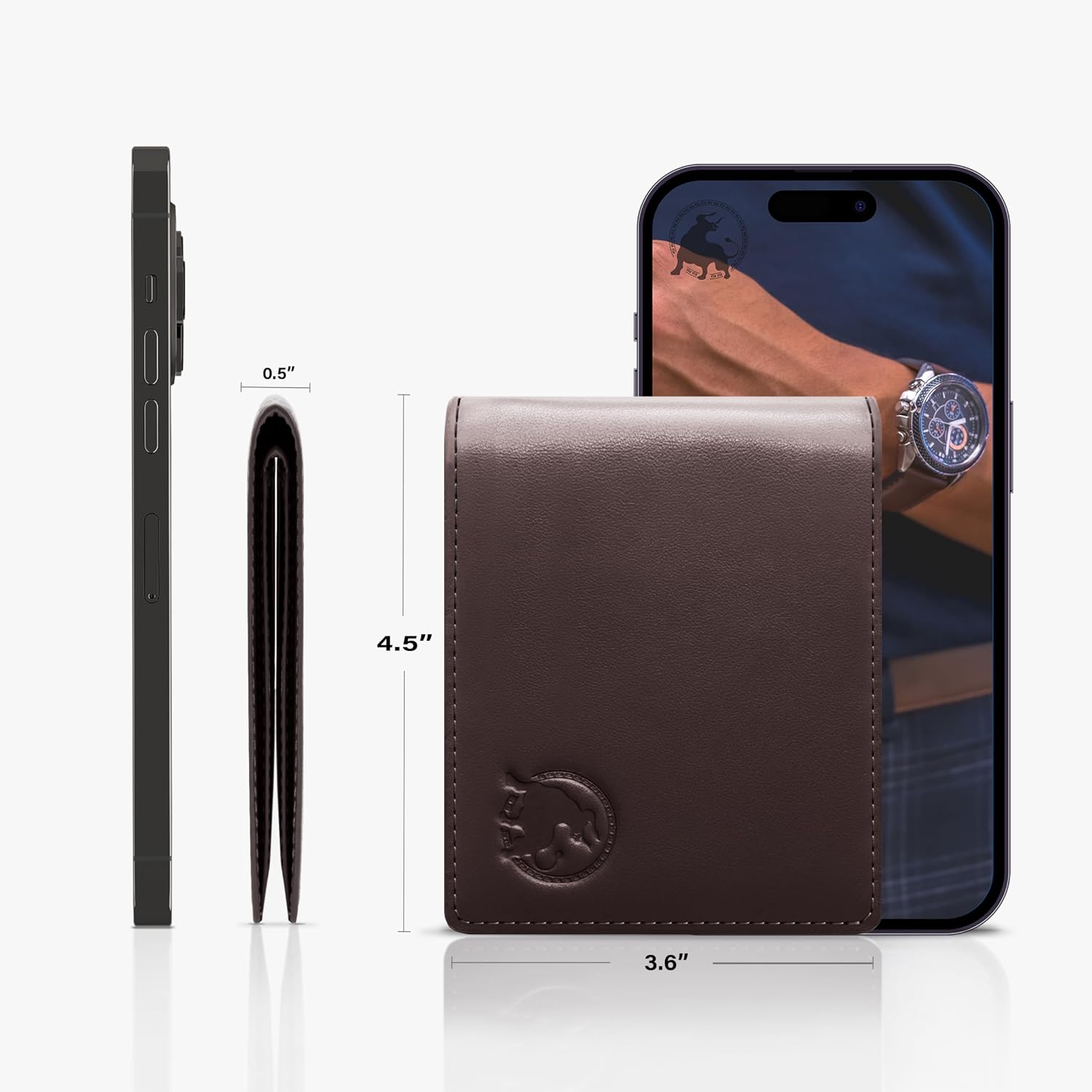 BILLETERA DE CUERO FULL-GRAIN PARA HOMBRE BULLTAILOR, SLIM BIFOLD CON BLOQUEO RFID Y 8 RANURAS PARA TARJETAS, COLOR MARRÓN OSCURO - 3