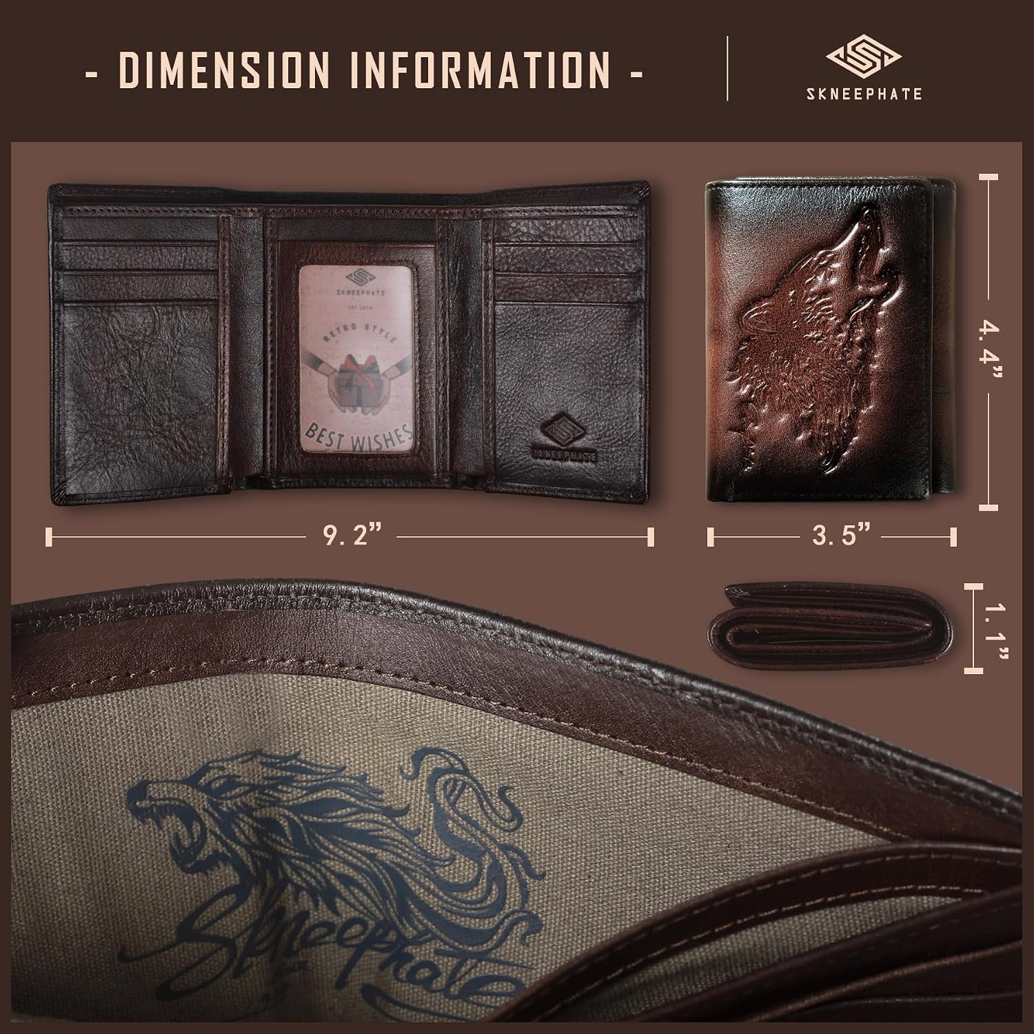 BILLETERA TRIFOLD PARA HOMBRE SKNEEPHATE CUERO CON BLOQUEO RFID CAFÉ - 4