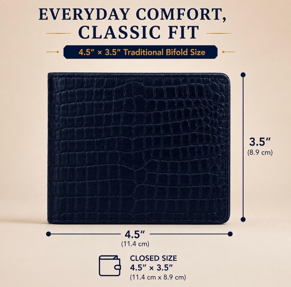 BILLETERA DE CUERO PARA HOMBRE BEAARIC RFID BLOQUEO BIFOLD AZUL MARINO - 3