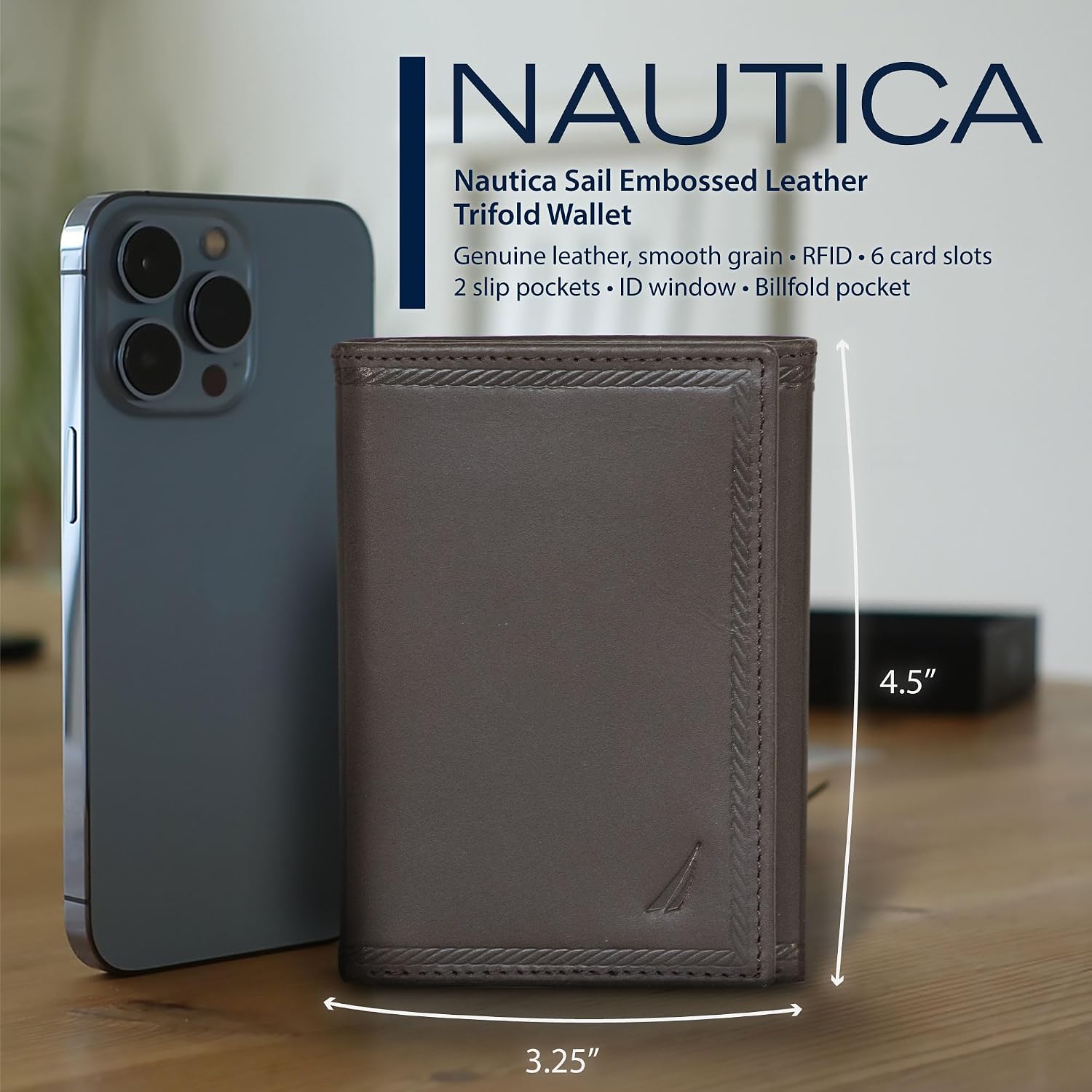 BILLETERA PARA HOMBRE NAUTICA TRIFOLD CON PROTECCIÓN RFID CUERO GENUINO - 4