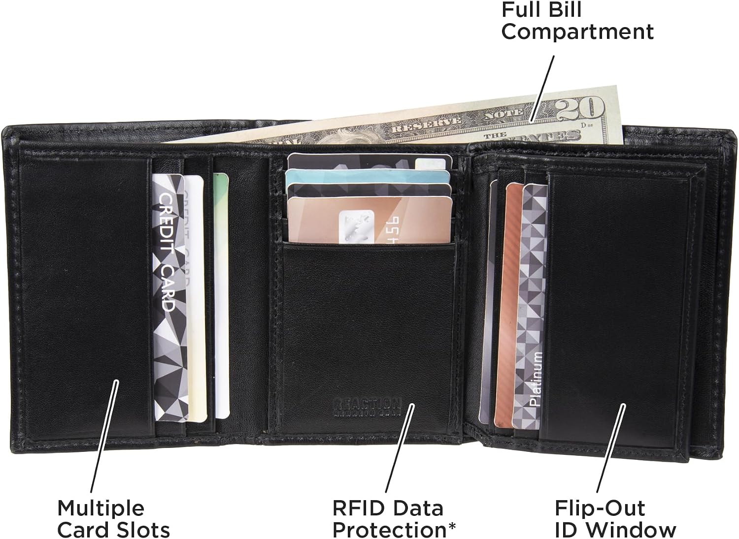 BILLETERA KENNETH COLE REACTION SLIM TRIFOLD DE CUERO CON BLOQUEO RFID NEGRO PLAQUE TALLA ÚNICA - 4