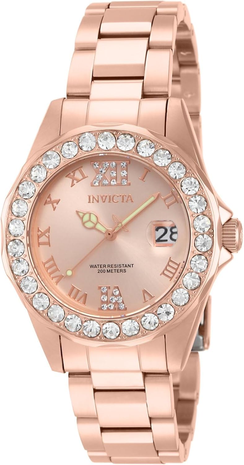RELOJ DE PULSERA INVICTA PRO DIVER PARA MUJER ACERO INOXIDABLE CON DETALLES EN CRISTAL Y BAÑO IONIZADO 18K DORADO - 1
