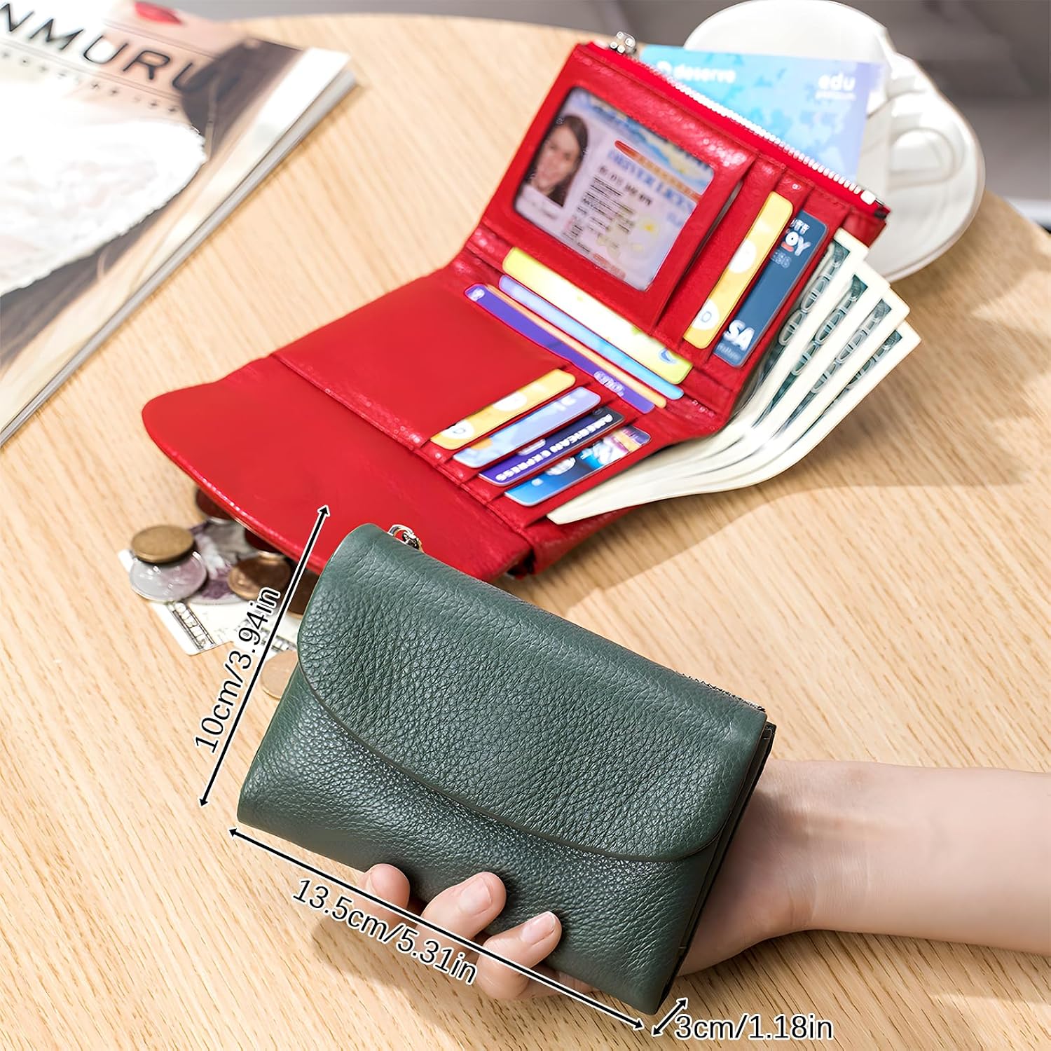 BILLETERA UNISEX ATLODAS DE CUERO GENUINO CON MONEDERO Y PORTA TARJETAS 5.3 PULGADAS - 2