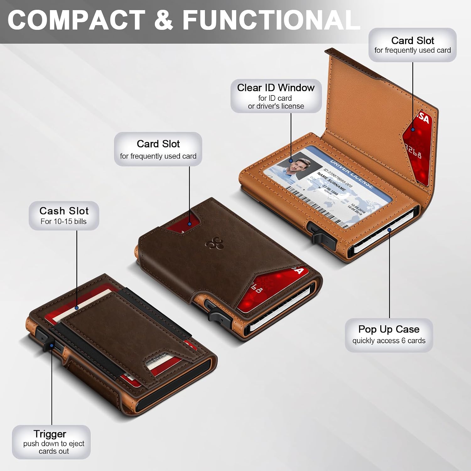 BILLETERA PARA HOMBRE SEMORID CON TARJETERO POP UP Y BLOQUEO RFID - 5