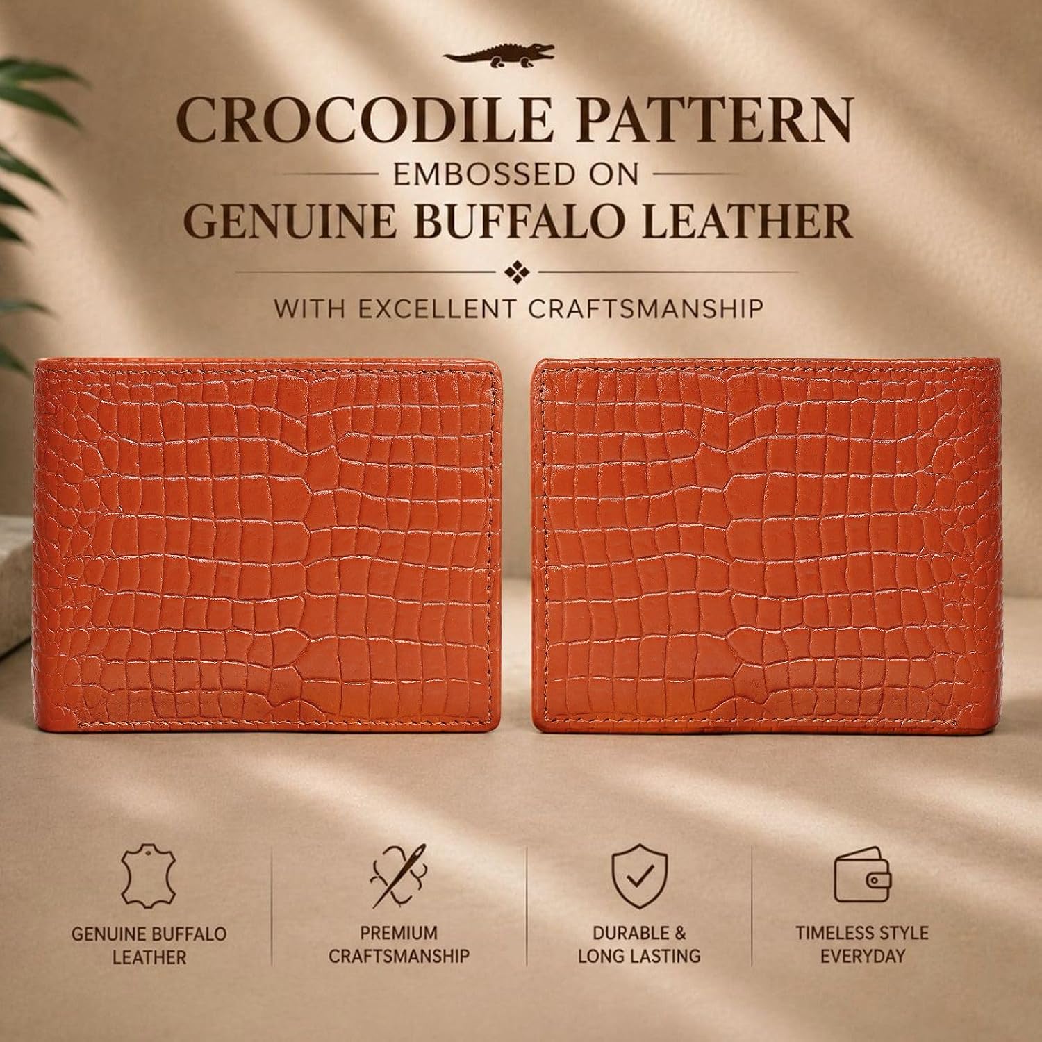 BILLETERA PARA HOMBRE BEAARIC DE CUERO GENUINO RFID BIFOLD CON 9 RANURAS PARA TARJETAS Y BOLSILLO PARA MONEDAS TAN - 3