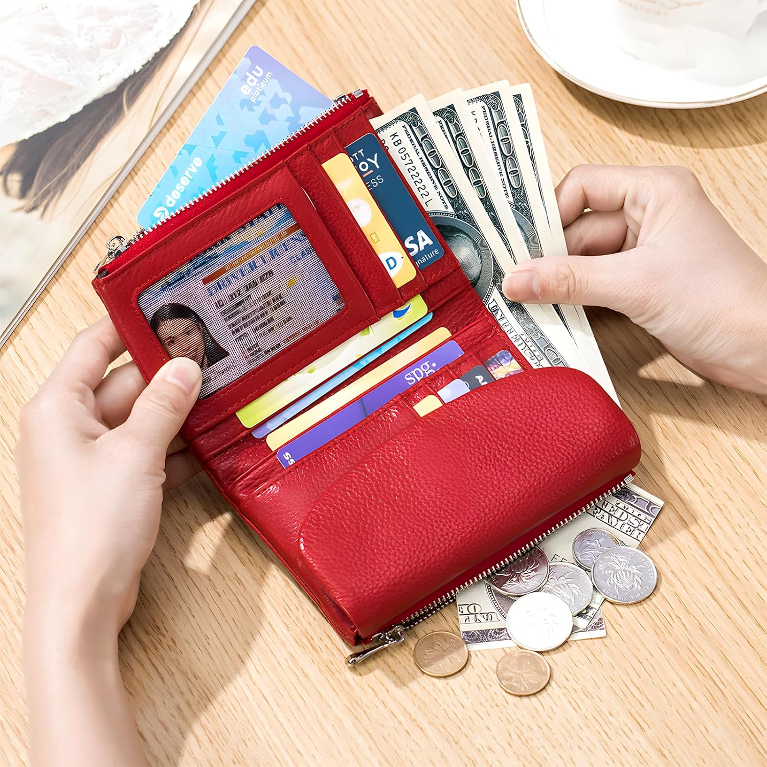 BILLETERA UNISEX DE CUERO PEBBLE, 13.5 CM, PORTA MONEDAS Y TARJETAS - 3