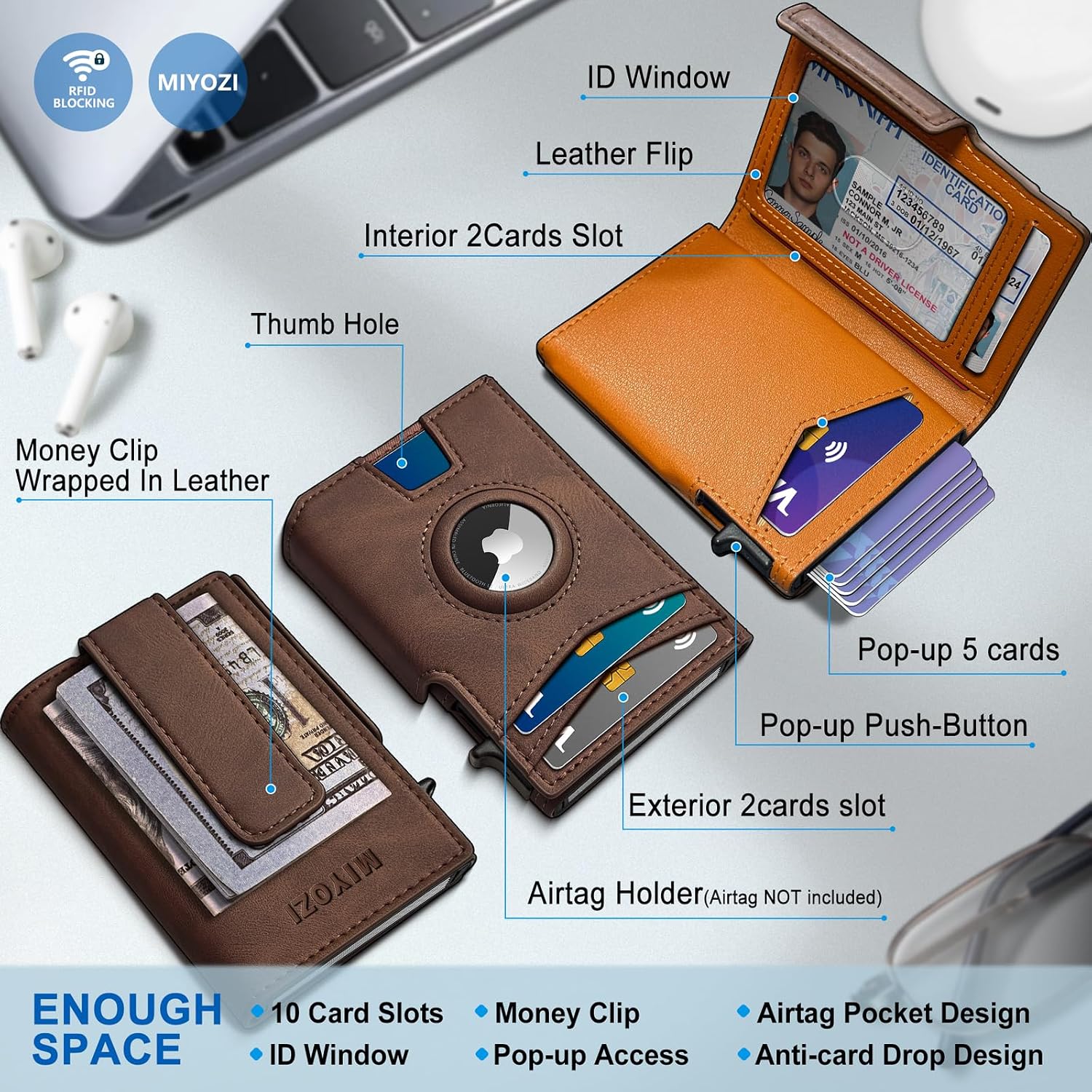 BILLETERA PARA HOMBRE MIYOZI POP UP CON CLIP PARA DINERO Y PROTECCIÓN RFID - 2