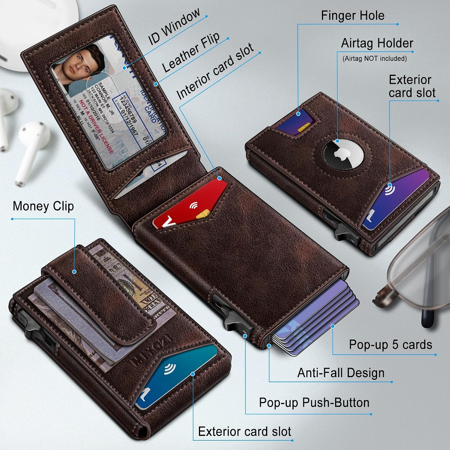 BILLETERA PARA HOMBRE MIYOZI AIRTAG CON CLIP PARA DINERO Y 9 TARJETAS - 2