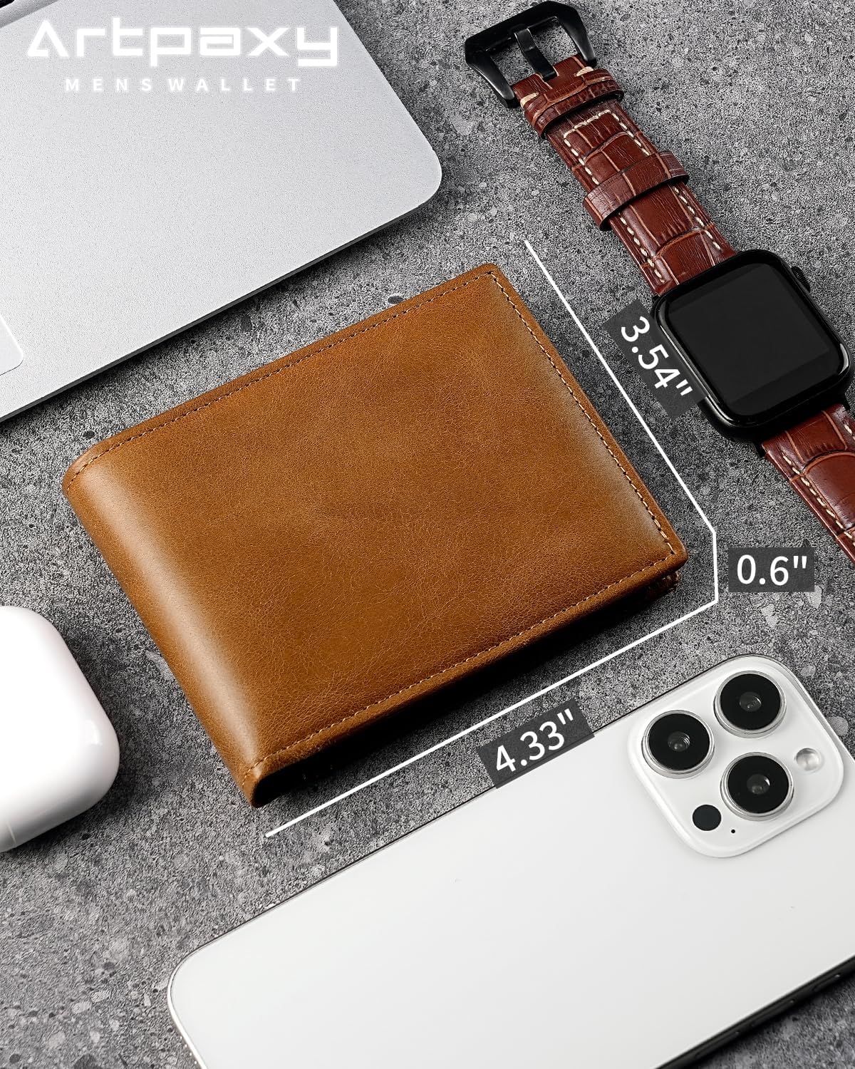 BILLETERA PARA HOMBRE ARTPAXY DE CUERO GENUINO BIFOLD CON BLOQUEO RFID 13 TARJETEROS 2 BOLSILLOS PARA BILLETES VENTANA ID MARRÓN - 2
