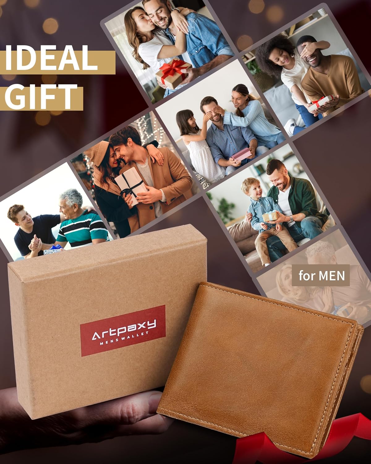 BILLETERA PARA HOMBRE ARTPAXY DE CUERO GENUINO BIFOLD CON BLOQUEO RFID 13 TARJETEROS 2 BOLSILLOS PARA BILLETES VENTANA ID MARRÓN - 5