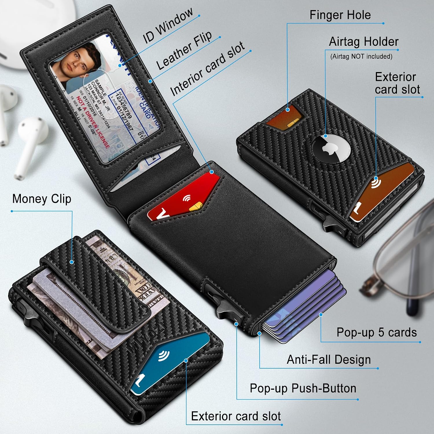 BILLETERA PARA HOMBRE MIYOZI POP-UP CON CLIP PARA DINERO Y PROTECCIÓN RFID - 2