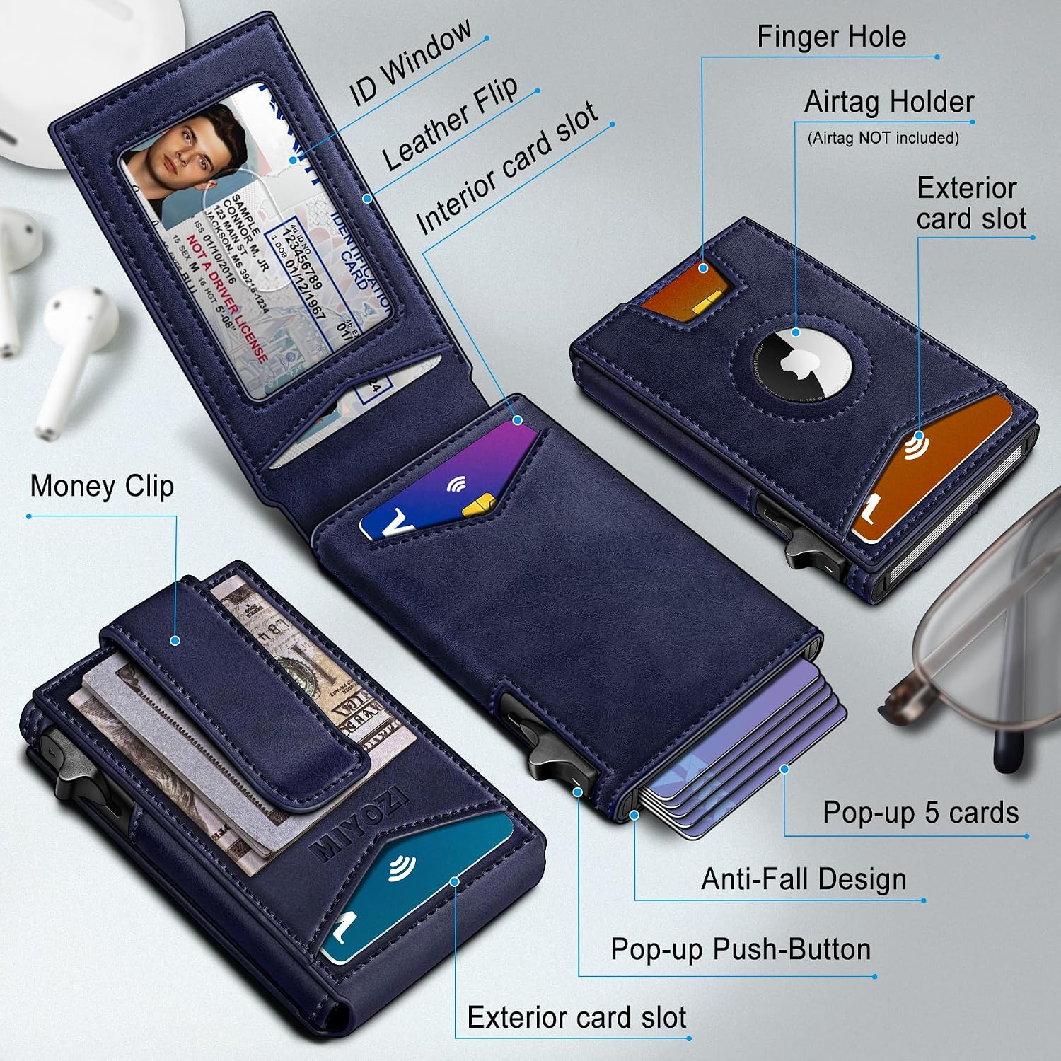 BILLETERA PARA HOMBRE MIYOZI AIRTAG CON CLIP PARA DINERO Y 9 TARJETAS - 2
