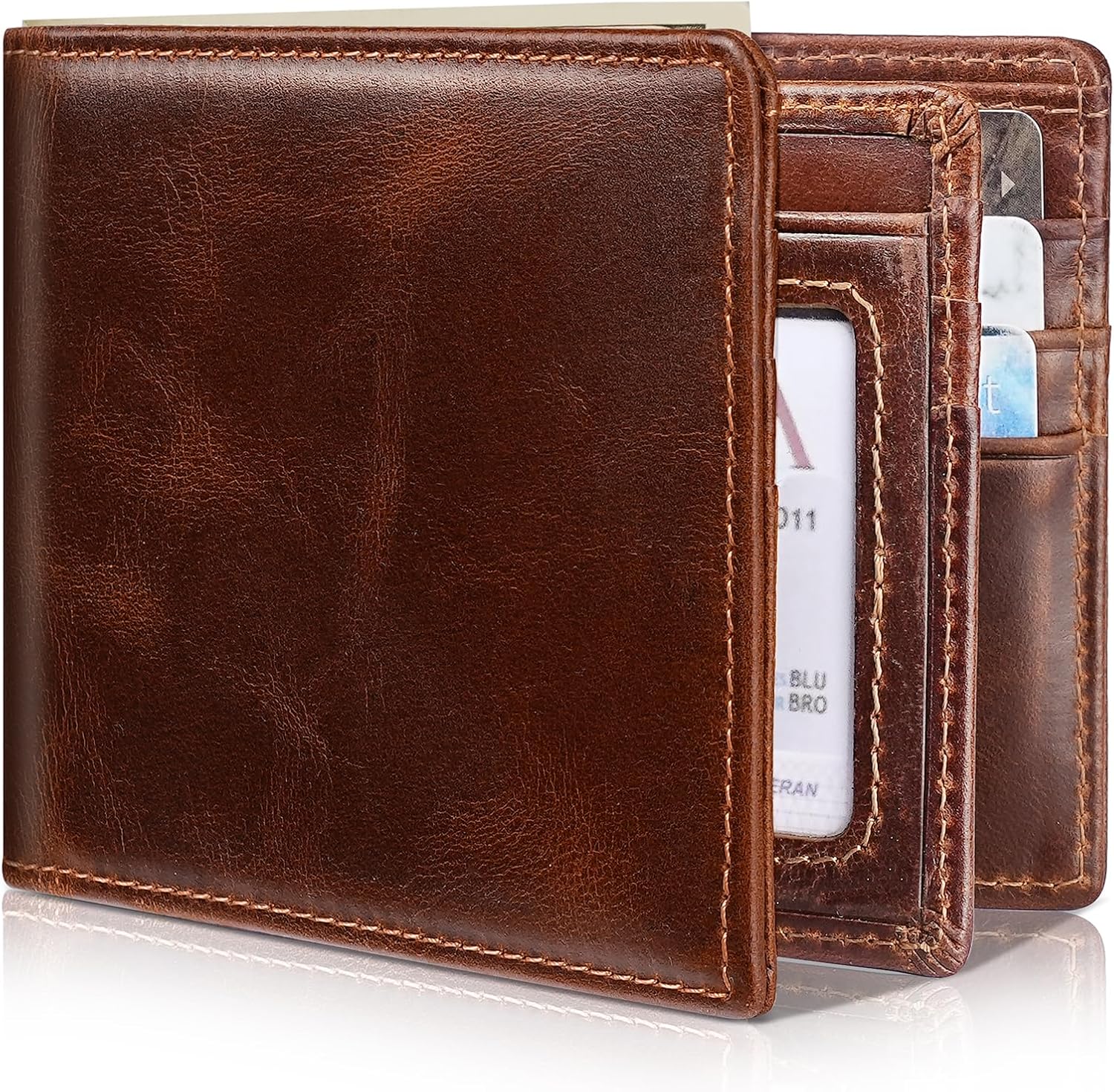 BILLETERA PARA HOMBRE ARTPAXY BIFOLD DE CUERO GENUINO CON BLOQUEO RFID Y 13 PORTA TARJETAS - 1