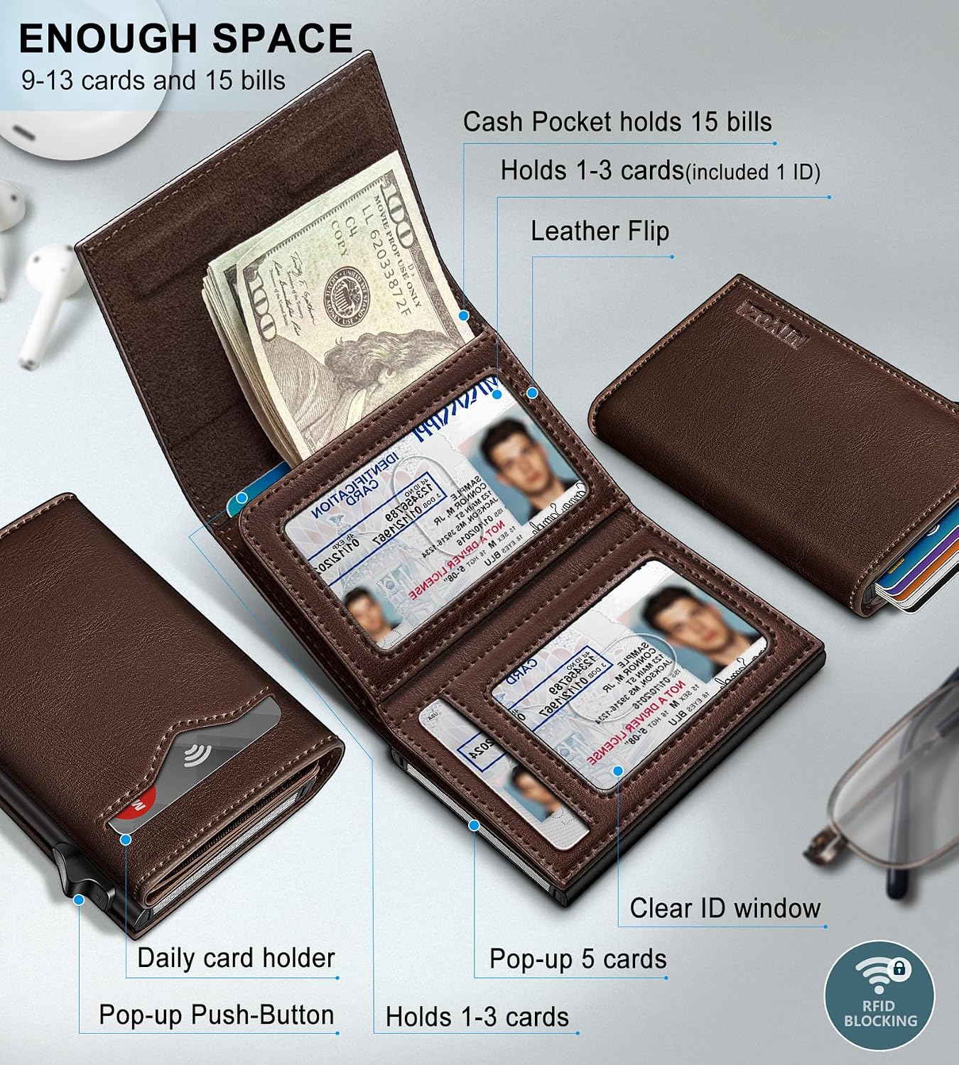 BILLETERA PARA HOMBRE MIYOZI TRIFOLD CON BLOQUEO RFID Y CIERRE MAGNÉTICO - 2