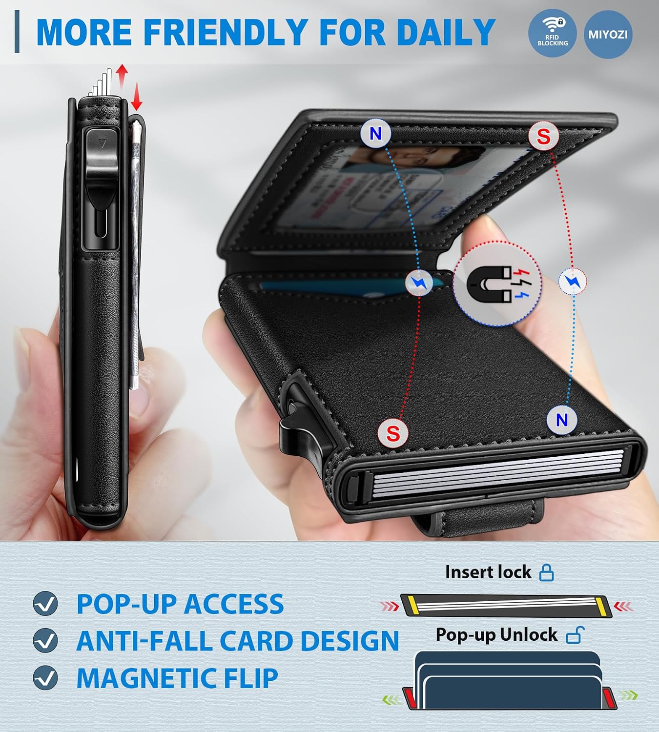 BILLETERA PARA HOMBRE MIYOZI CON CLIP PARA DINERO Y BLOQUEO RFID PARA AIRTAG - 3