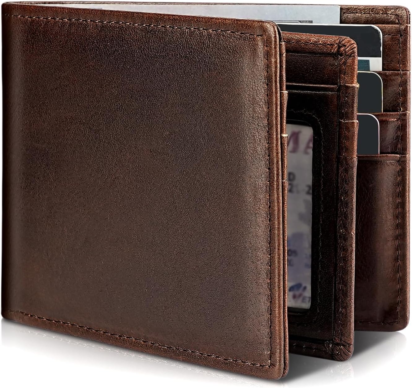 BILLETERA PARA HOMBRE ARTPAXY DE CUERO GENUINO BIFOLD CON BLOQUEO RFID 13 RANURAS PARA TARJETAS 1 VENTANA PARA ID 2 - 1