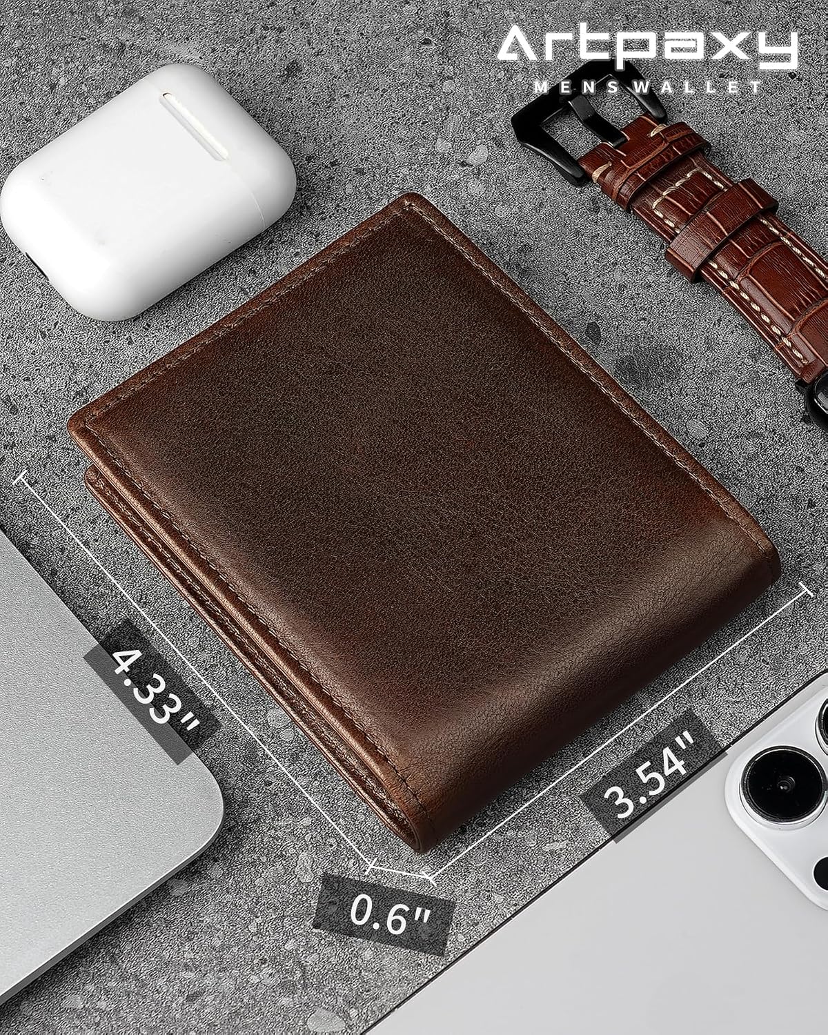 BILLETERA PARA HOMBRE ARTPAXY DE CUERO GENUINO BIFOLD CON BLOQUEO RFID 13 RANURAS PARA TARJETAS 1 VENTANA PARA ID 2 - 2