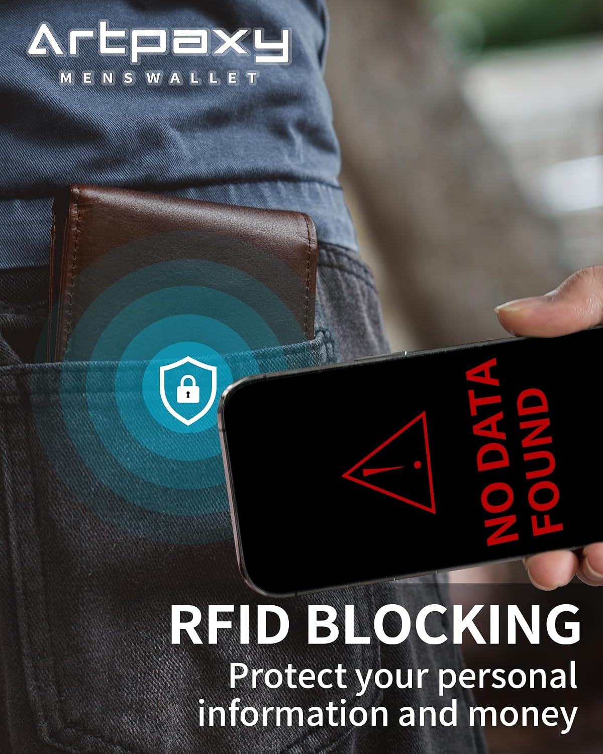 BILLETERA PARA HOMBRE ARTPAXY DE CUERO GENUINO BIFOLD CON BLOQUEO RFID 13 RANURAS PARA TARJETAS 1 VENTANA PARA ID 2 - 4