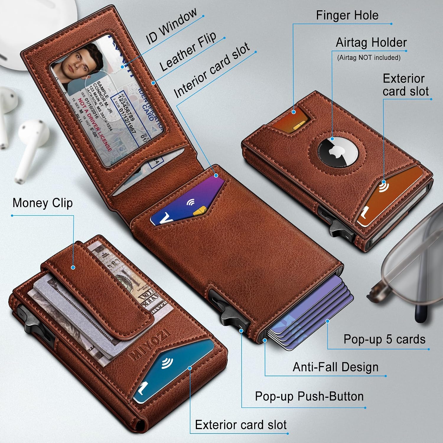 BILLETERA PARA HOMBRE MIYOZI AIRTAG CON CLIP PARA DINERO Y 9 TARJETAS - 2