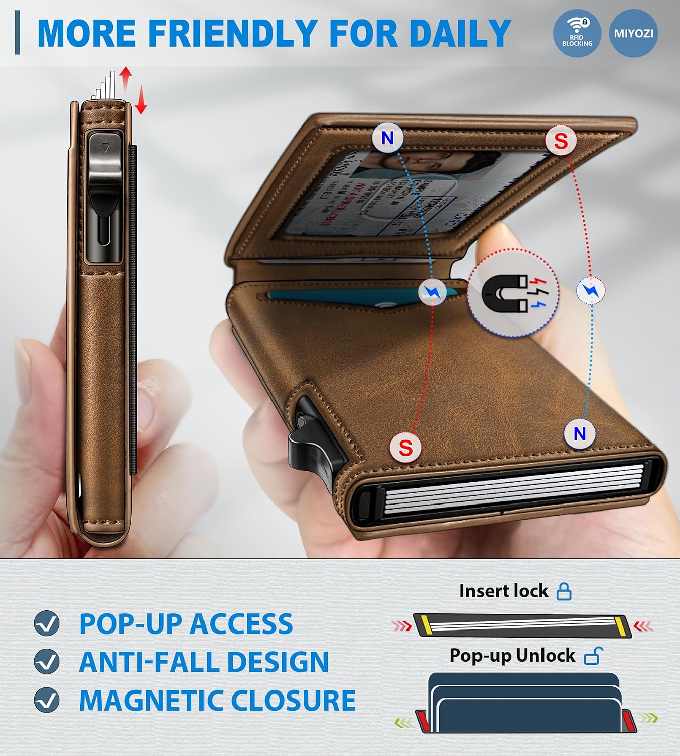 BILLETERA PARA HOMBRE MIYOZI SLIM POP UP CON BLOQUEO RFID Y VENTANA PARA ID - 3