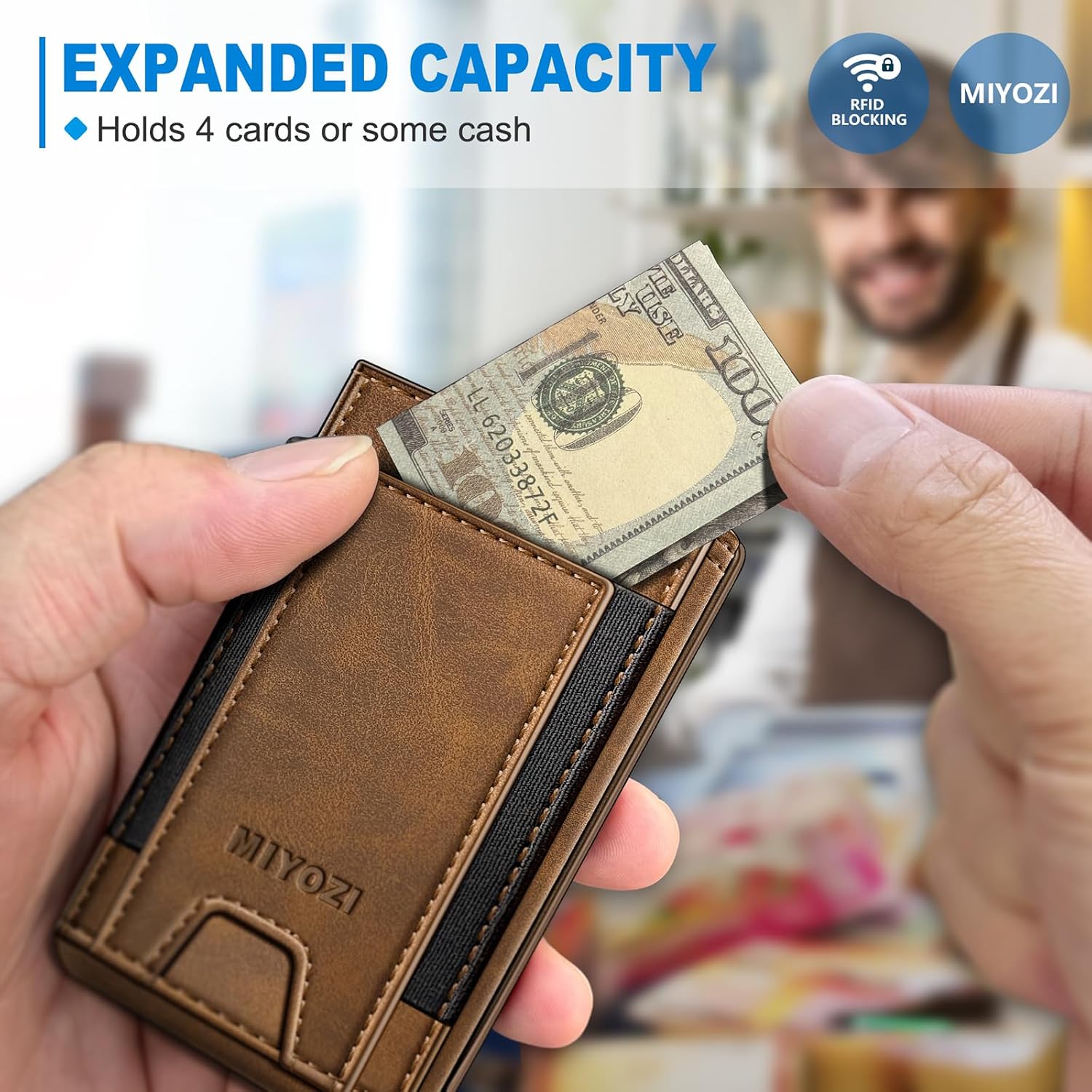BILLETERA PARA HOMBRE MIYOZI SLIM POP UP CON BLOQUEO RFID Y VENTANA PARA ID - 5
