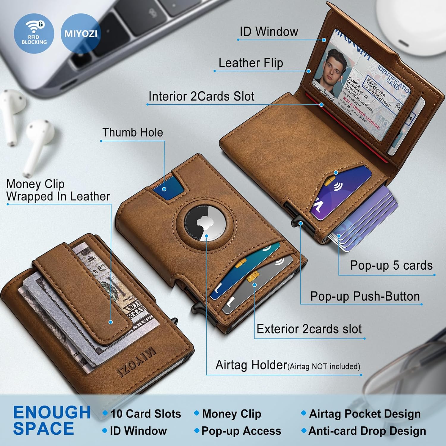 BILLETERA PARA HOMBRE MIYOZI POP UP CON CLIP PARA DINERO Y PROTECCIÓN RFID - 2