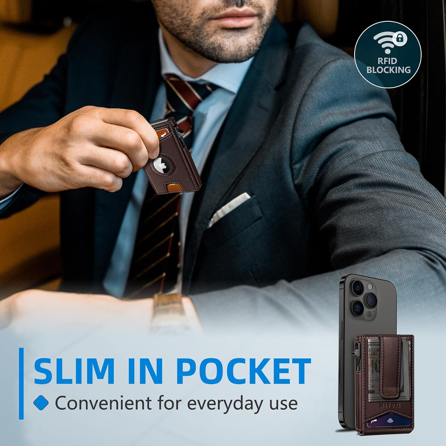 BILLETERA PARA HOMBRE MIYOZI AIRTAG CON CLIP PARA DINERO Y 9 TARJETAS - 4
