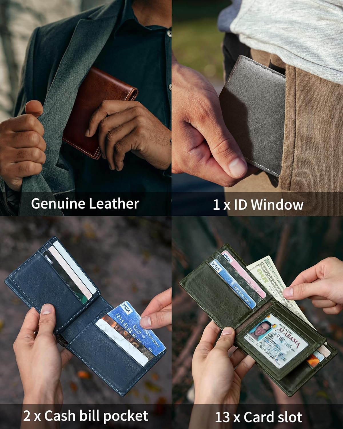 BILLETERA PARA HOMBRE ARTPAXY BIFOLD DE CUERO GENUINO CON BLOQUEO RFID - 3