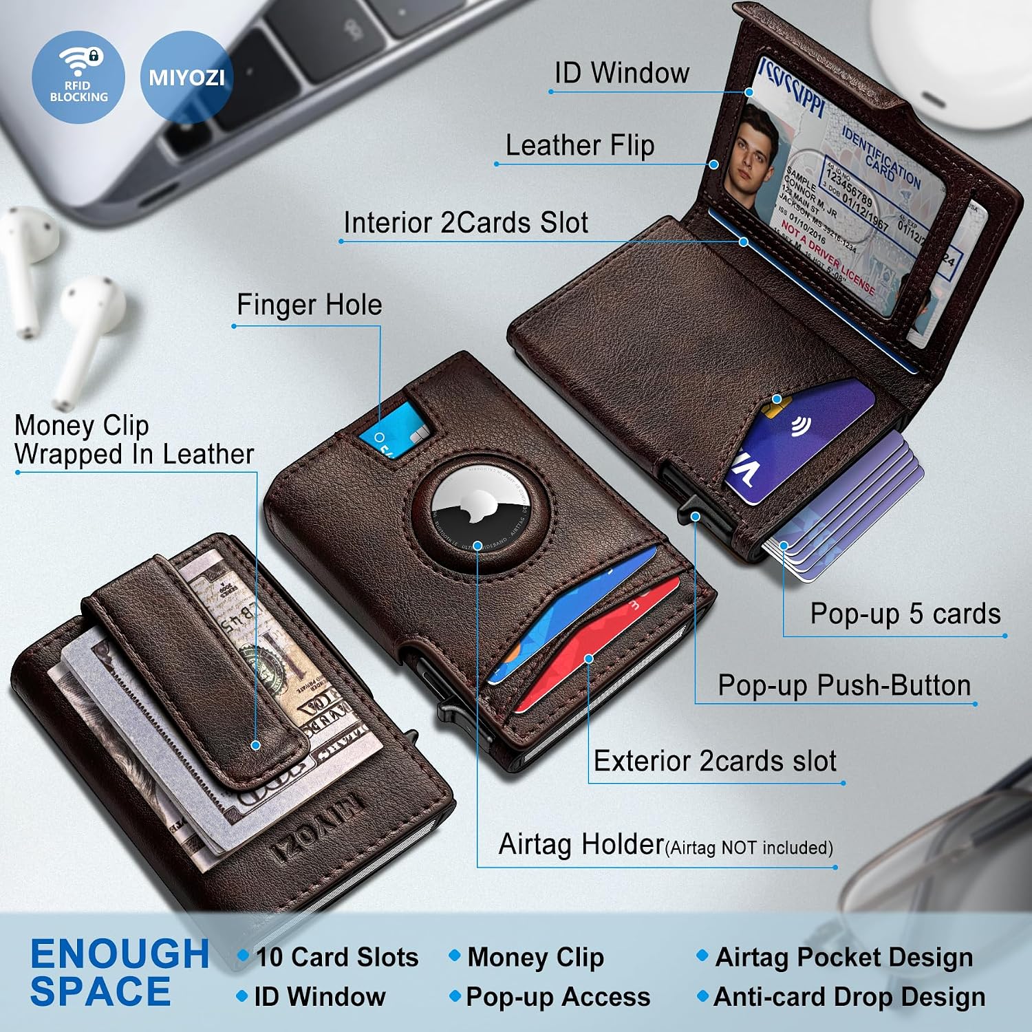 BILLETERA PARA HOMBRE MIYOZI POP UP CON CLIP PARA DINERO Y PROTECCIÓN RFID - 2