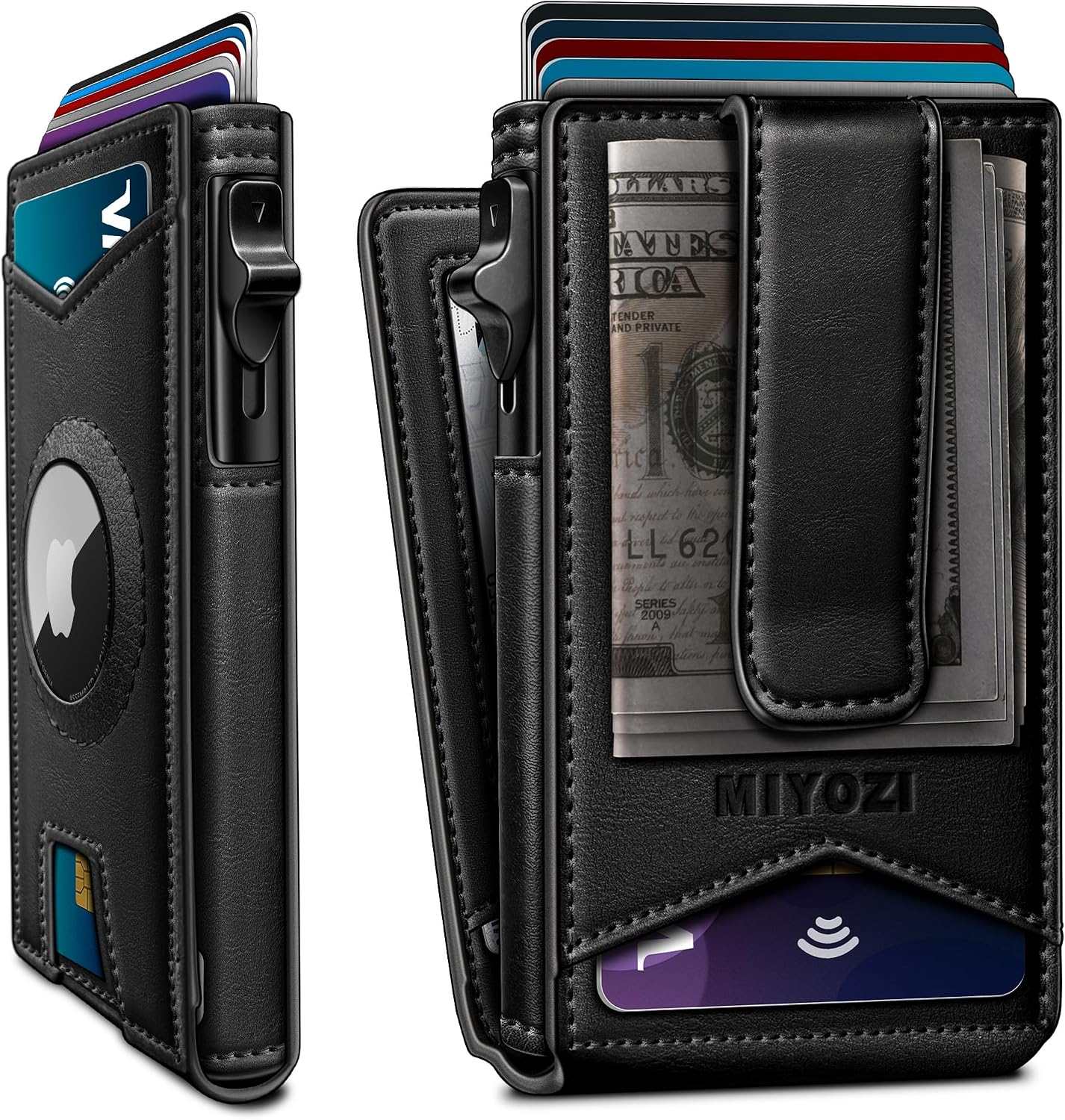 BILLETERA PARA HOMBRE MIYOZI CON CLIP PARA DINERO Y SOPORTE PARA 9 TARJETAS CON VENTANA PARA ID Y BLOQUEO RFID - 1
