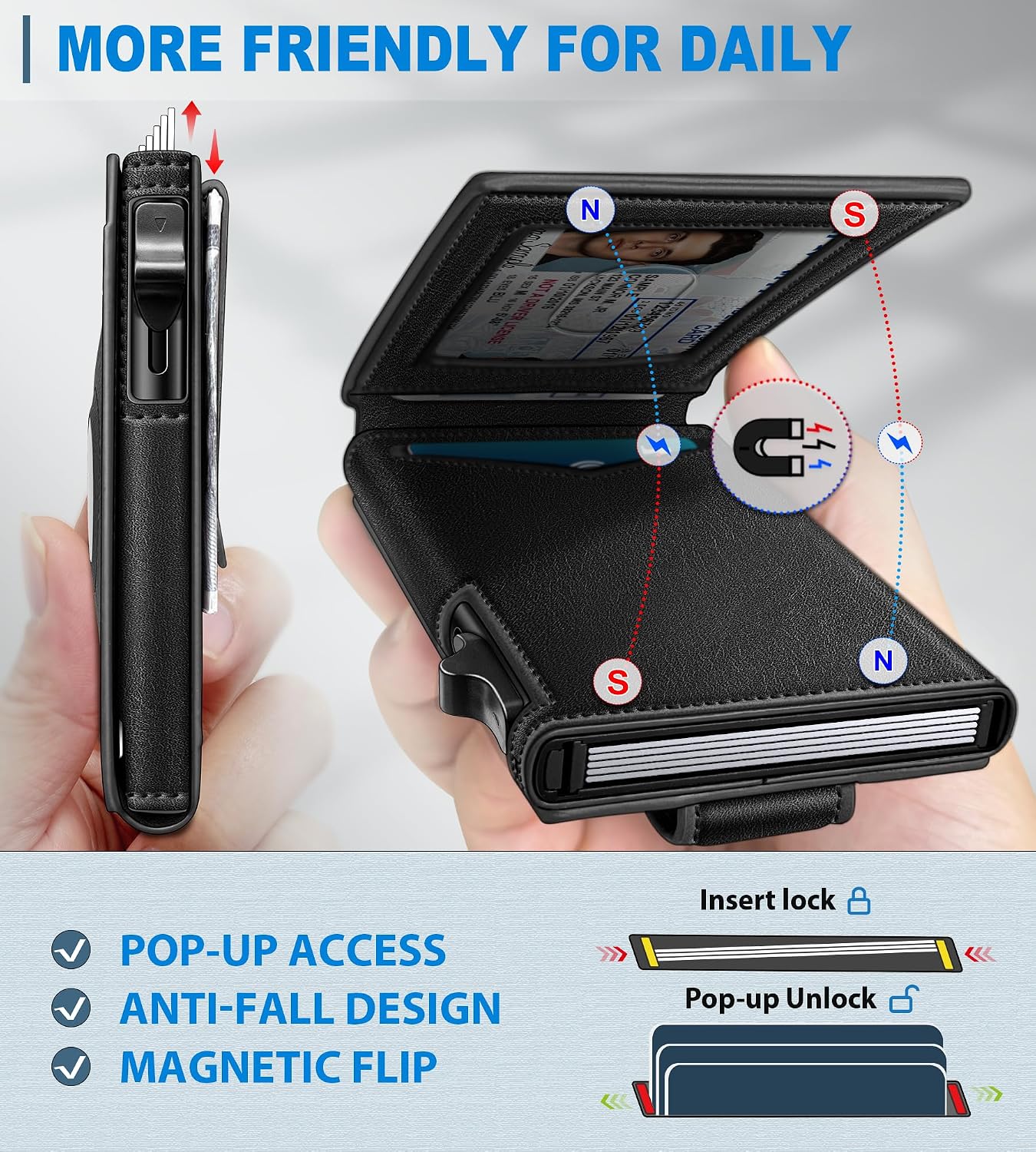BILLETERA PARA HOMBRE MIYOZI CON CLIP PARA DINERO Y SOPORTE PARA 9 TARJETAS CON VENTANA PARA ID Y BLOQUEO RFID - 3