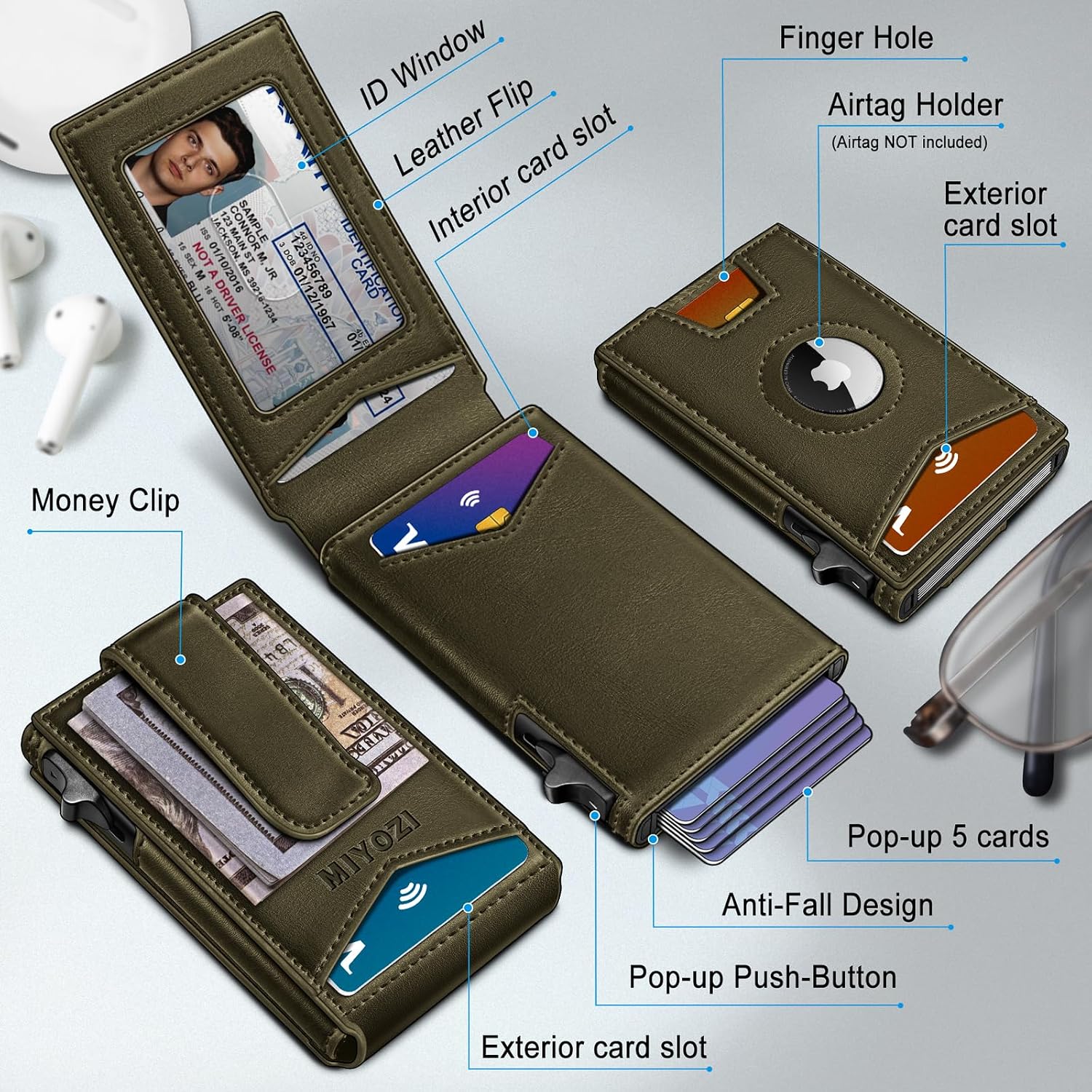 BILLETERA PARA HOMBRE MIYOZI AIRTAG CON CLIP PARA DINERO Y 9 TARJETAS - 2