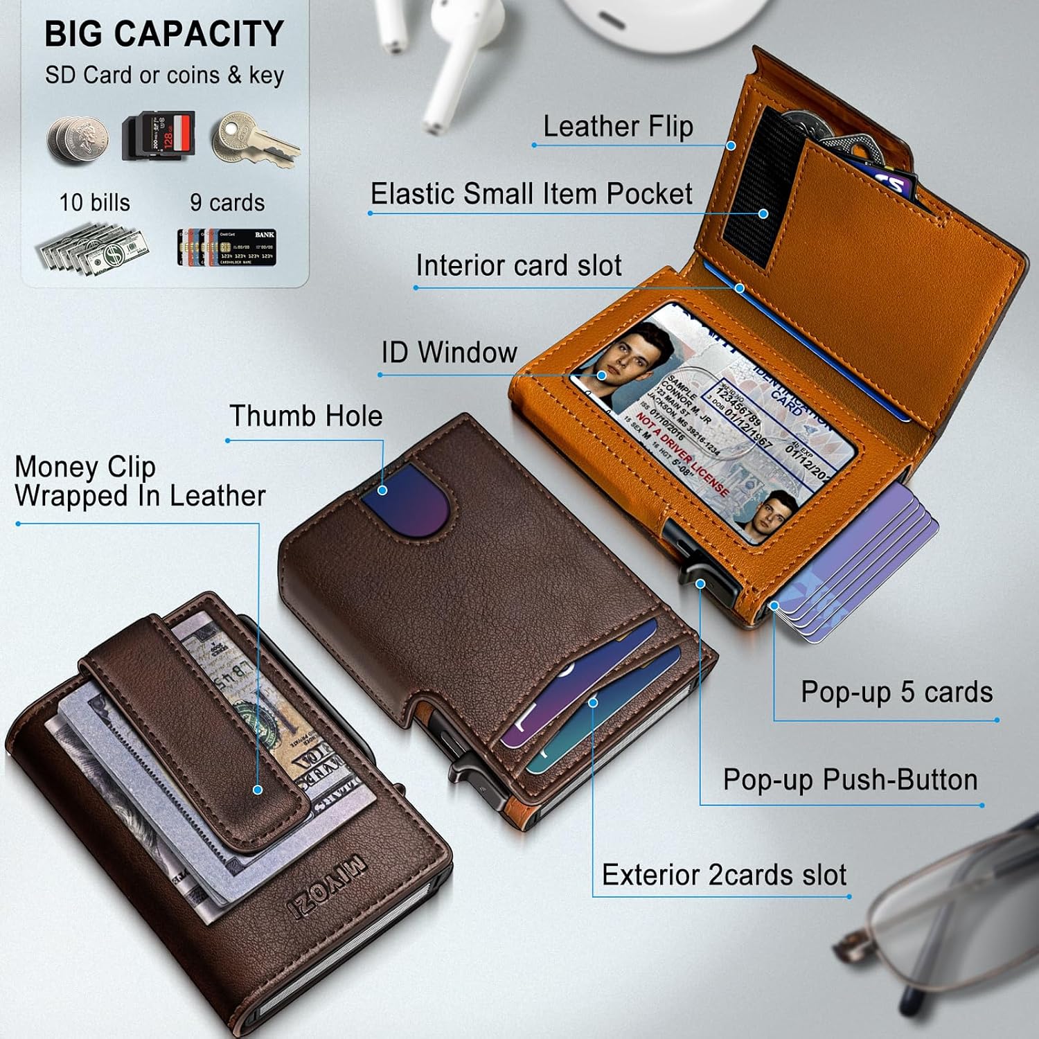 BILLETERA PARA HOMBRE MIYOZI SLIM MAGNÉTICA CON BLOQUEO RFID Y CLIP PARA DINERO - 2