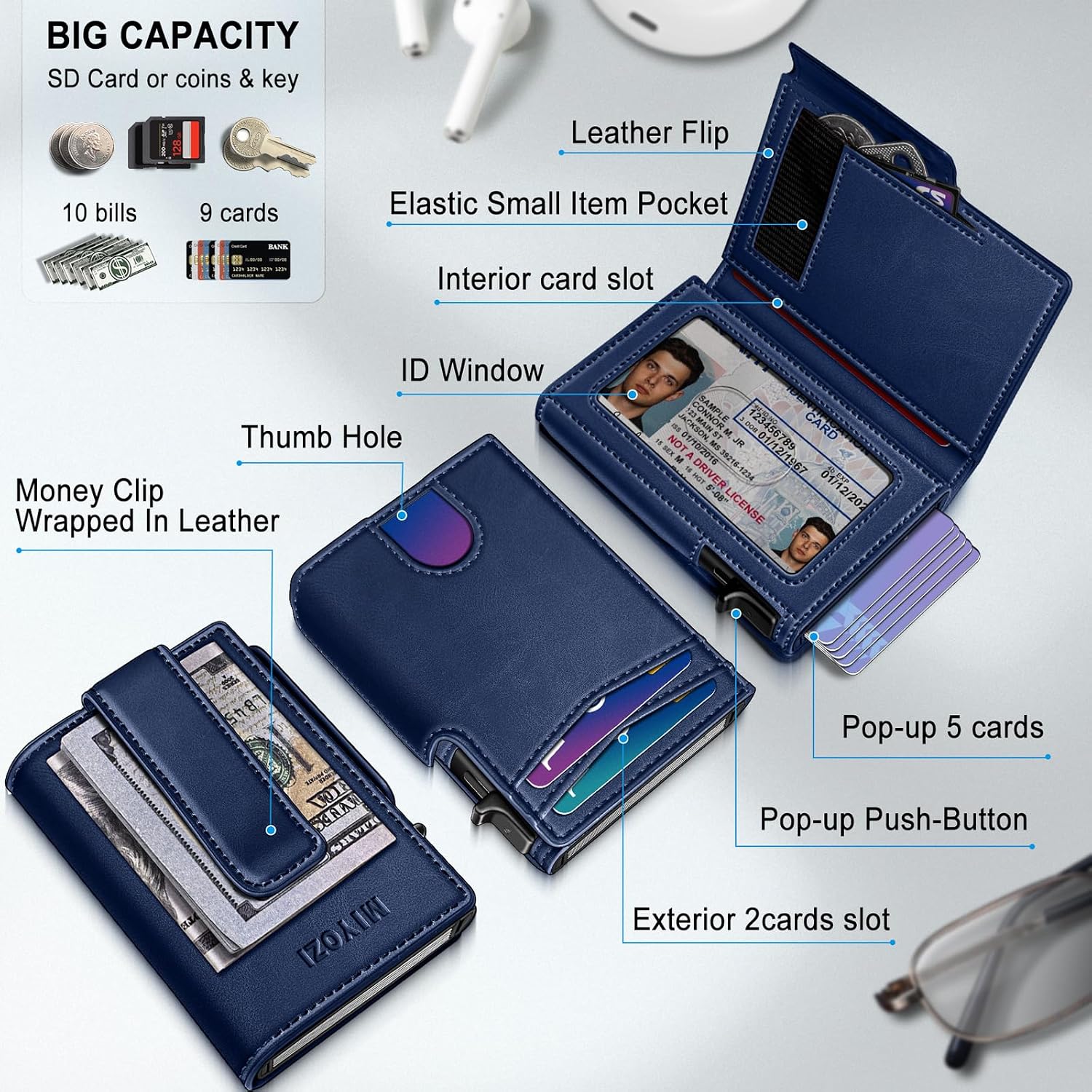 BILLETERA PARA HOMBRE MIYOZI MINIMALISTA MAGNÉTICA CON BLOQUEO RFID Y CLIP PARA DINERO - 2