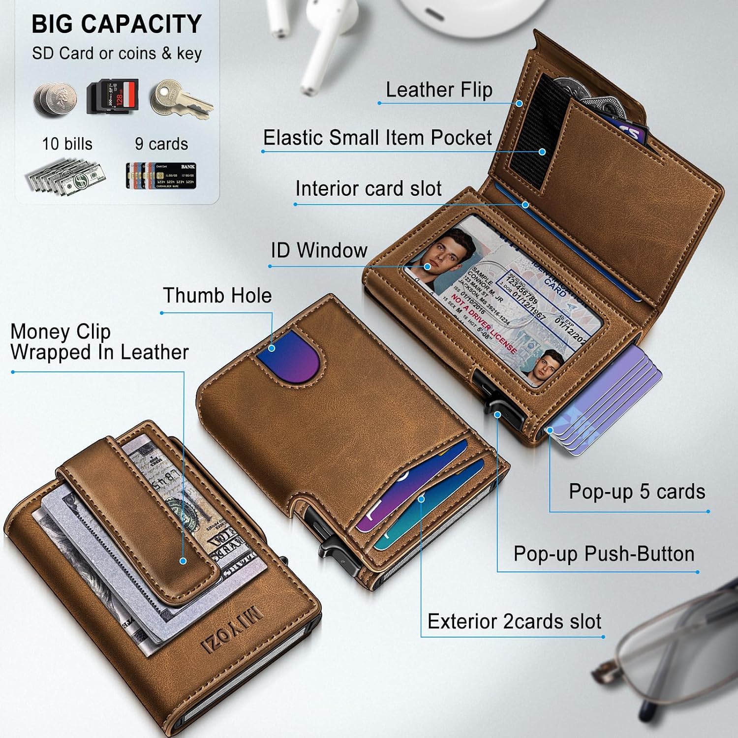 BILLETERA PARA HOMBRE MIYOZI MINIMALISTA MAGNÉTICA CON CLIP PARA DINERO Y PROTECCIÓN RFID - 2