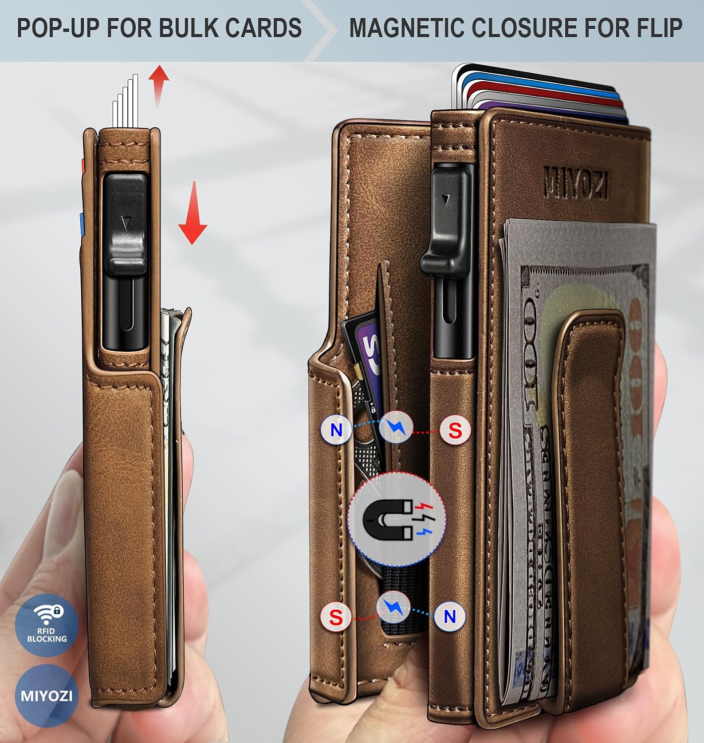 BILLETERA PARA HOMBRE MIYOZI MINIMALISTA MAGNÉTICA CON CLIP PARA DINERO Y PROTECCIÓN RFID - 3