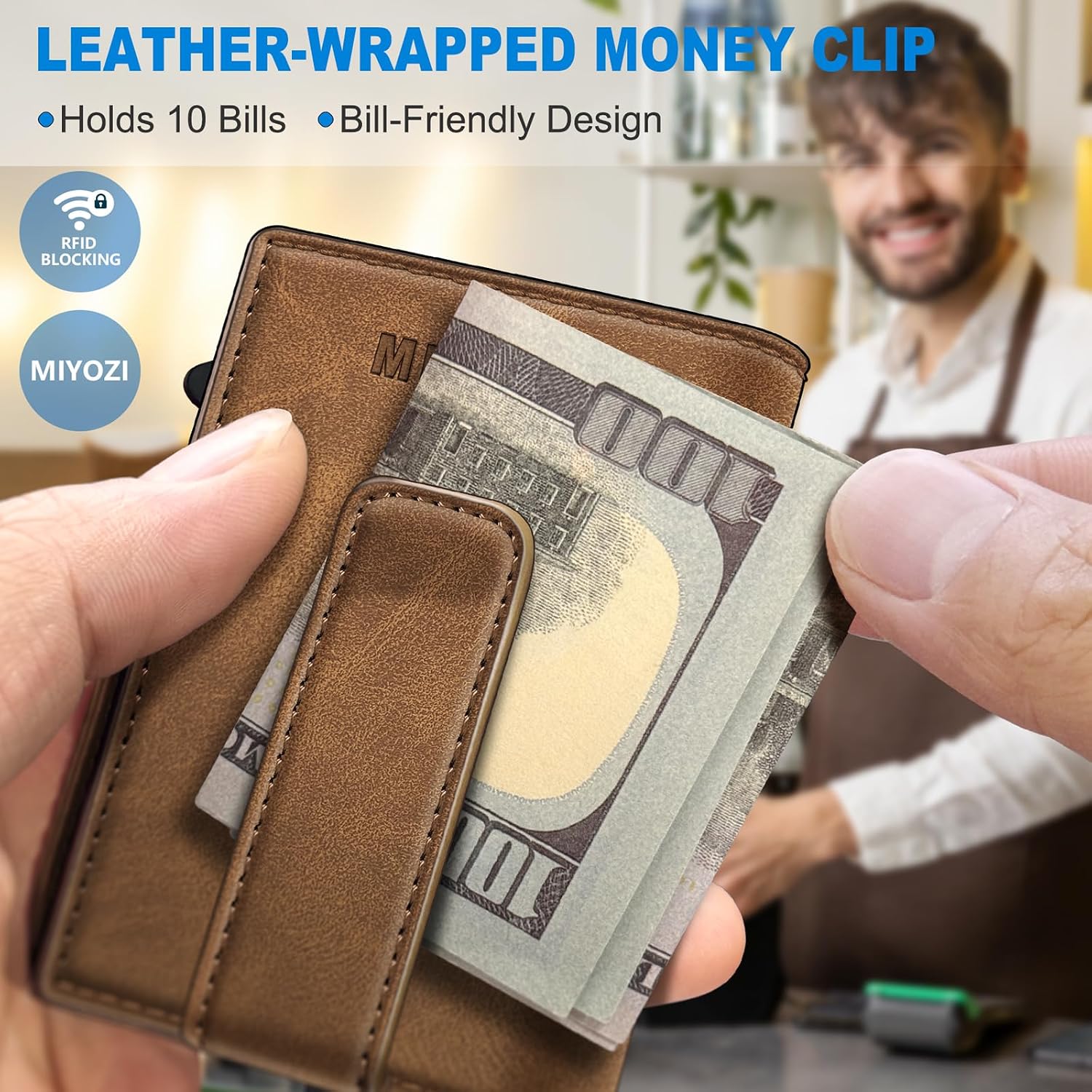 BILLETERA PARA HOMBRE MIYOZI MINIMALISTA MAGNÉTICA CON CLIP PARA DINERO Y PROTECCIÓN RFID - 5