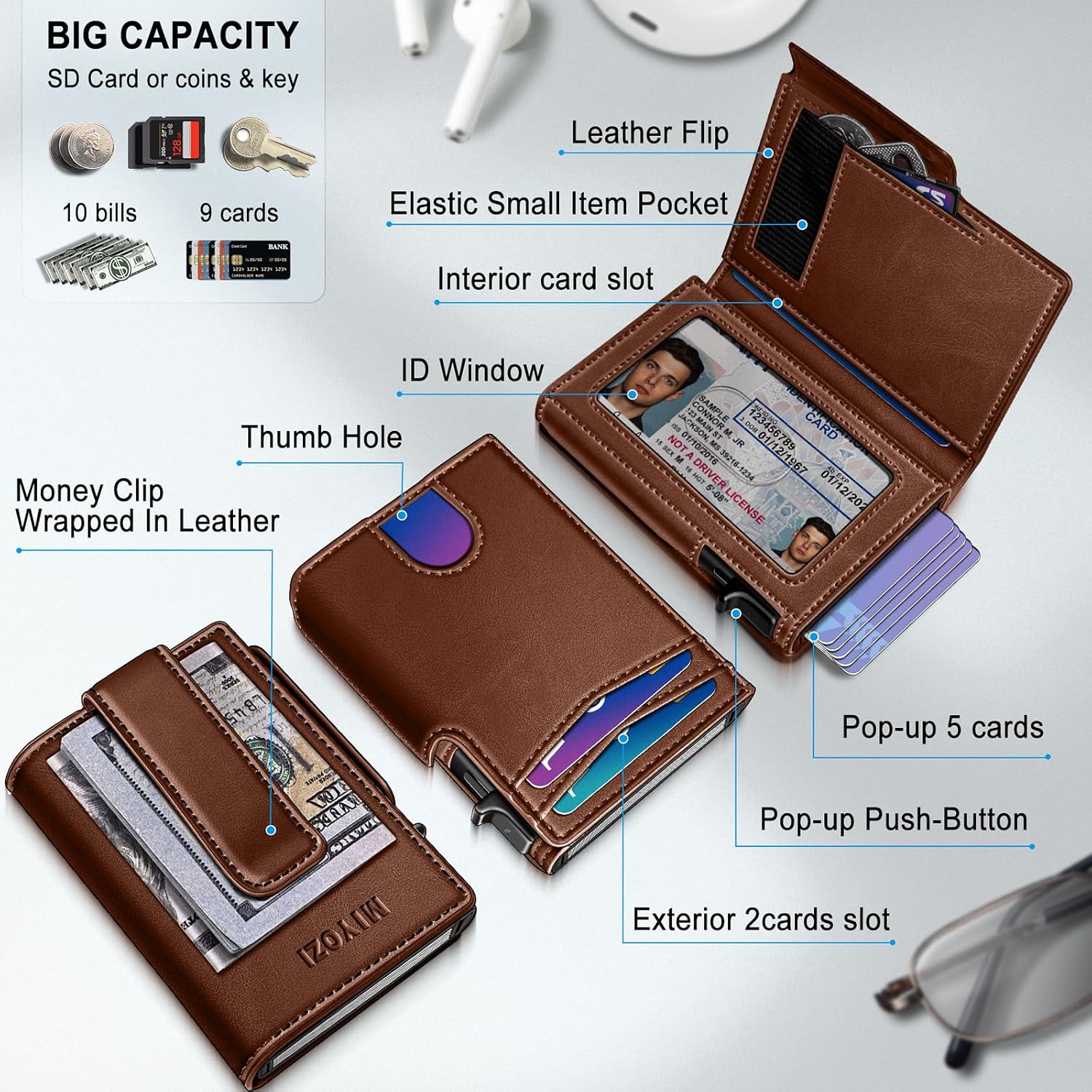 BILLETERA PARA HOMBRE MIYOZI MINIMALISTA MAGNÉTICA CON CLIP PARA DINERO Y PROTECCIÓN RFID - 2