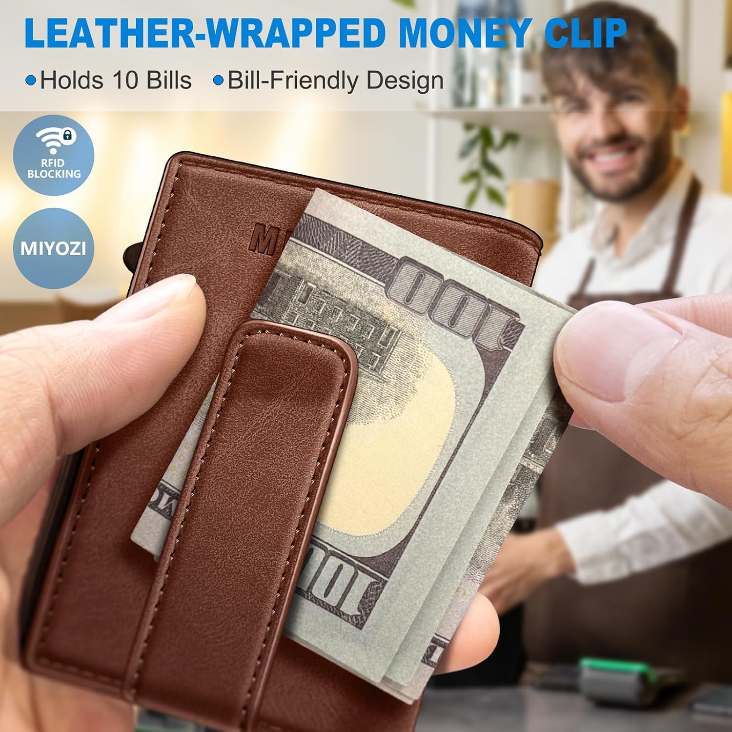 BILLETERA PARA HOMBRE MIYOZI MINIMALISTA MAGNÉTICA CON CLIP PARA DINERO Y PROTECCIÓN RFID - 5