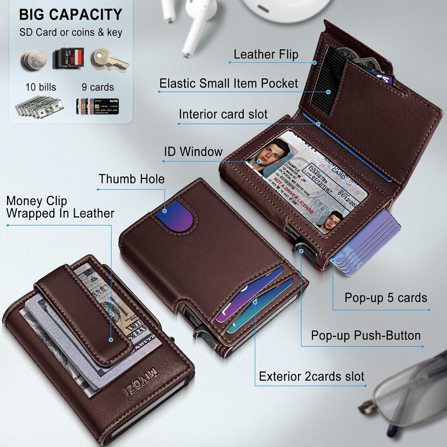 BILLETERA PARA HOMBRE MIYOZI MINIMALISTA MAGNÉTICA CON CLIP PARA DINERO Y PROTECCIÓN RFID - 2