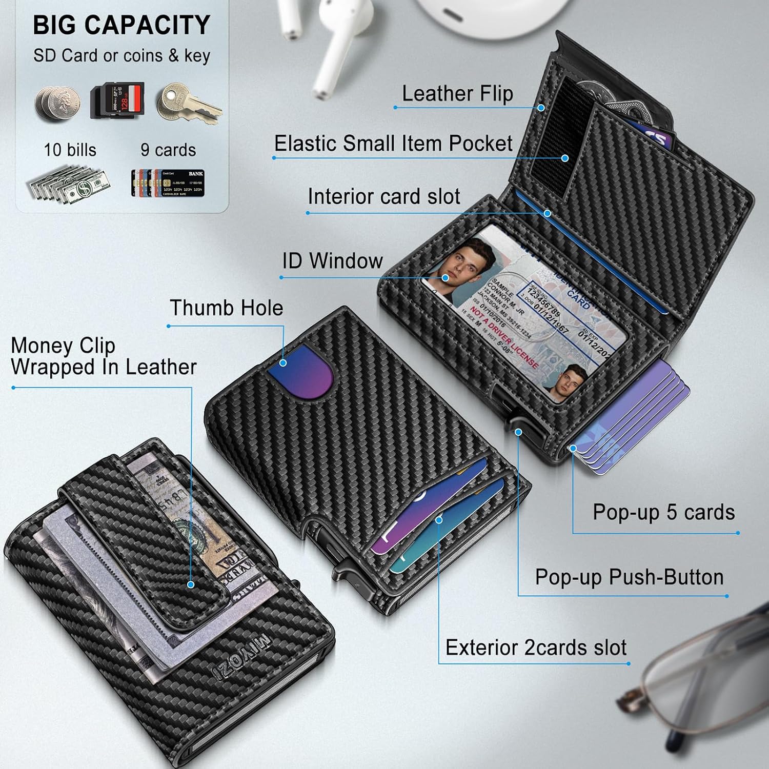 BILLETERA PARA HOMBRE MIYOZI MINIMALISTA MAGNÉTICA CON BLOQUEO RFID Y CLIP PARA DINERO - 2