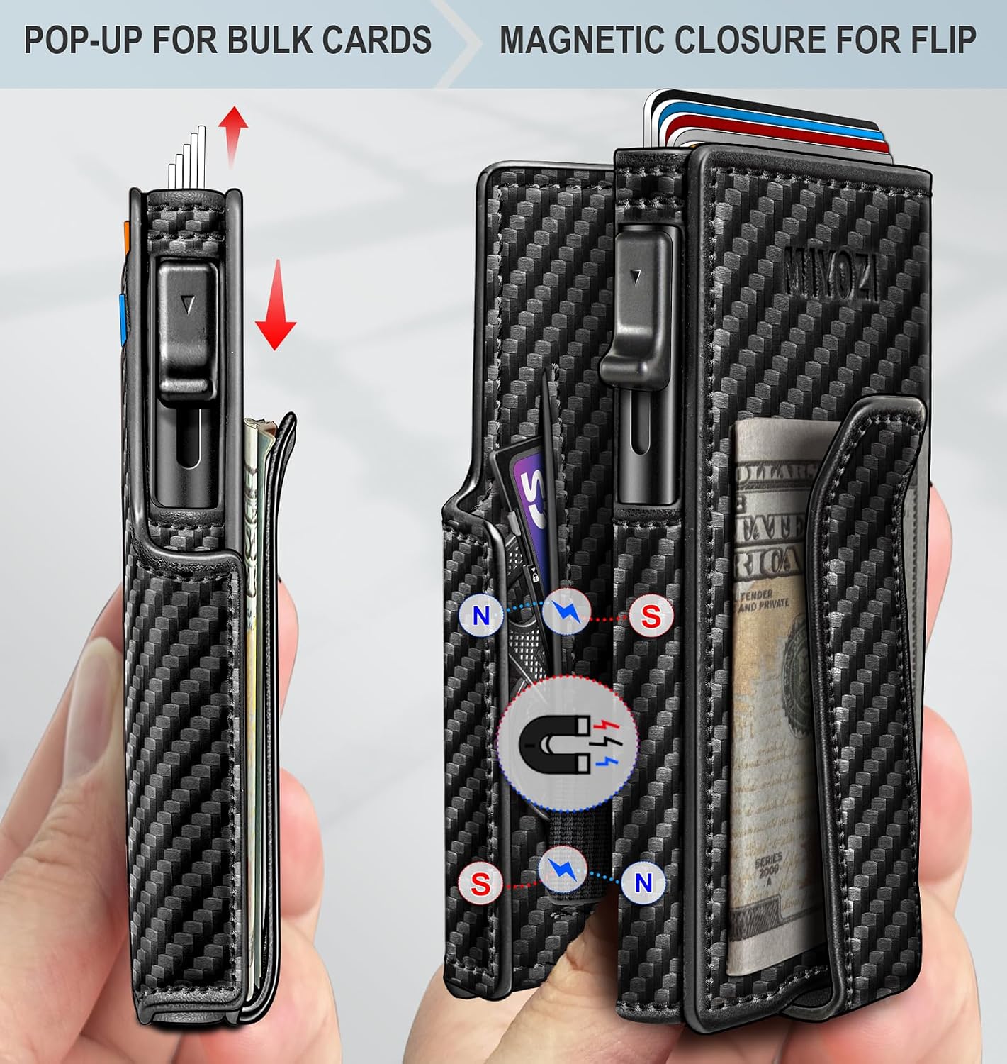 BILLETERA PARA HOMBRE MIYOZI MINIMALISTA MAGNÉTICA CON BLOQUEO RFID Y CLIP PARA DINERO - 3
